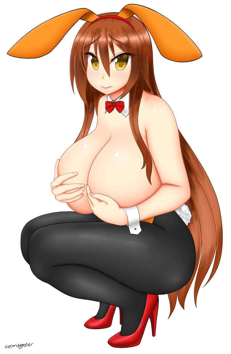 aki_(somegu) animal_ears big_breast big_breasts bowtie bowtie_collar brown_hair brown_hair_female bunny_costume bunny_ear bunny_ears bunny_girl bunny_tail bunnygirl bunnysuit huge_breast huge_breasts large_breast large_breasts long_brown_hair long_hair_female somegu yellow_eyes