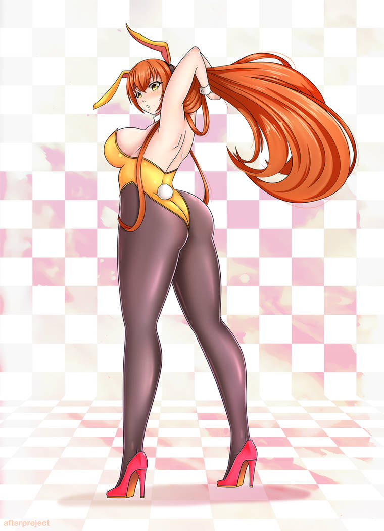 afterproject aki_(somegu) animal_ears big_breast big_breasts bowtie bowtie_collar brown_hair brown_hair_female bunny_costume bunny_ear bunny_ears bunny_girl bunny_tail bunnygirl bunnysuit huge_breast huge_breasts large_breast large_breasts long_brown_hair long_hair_female looking_back somegu yellow_eyes