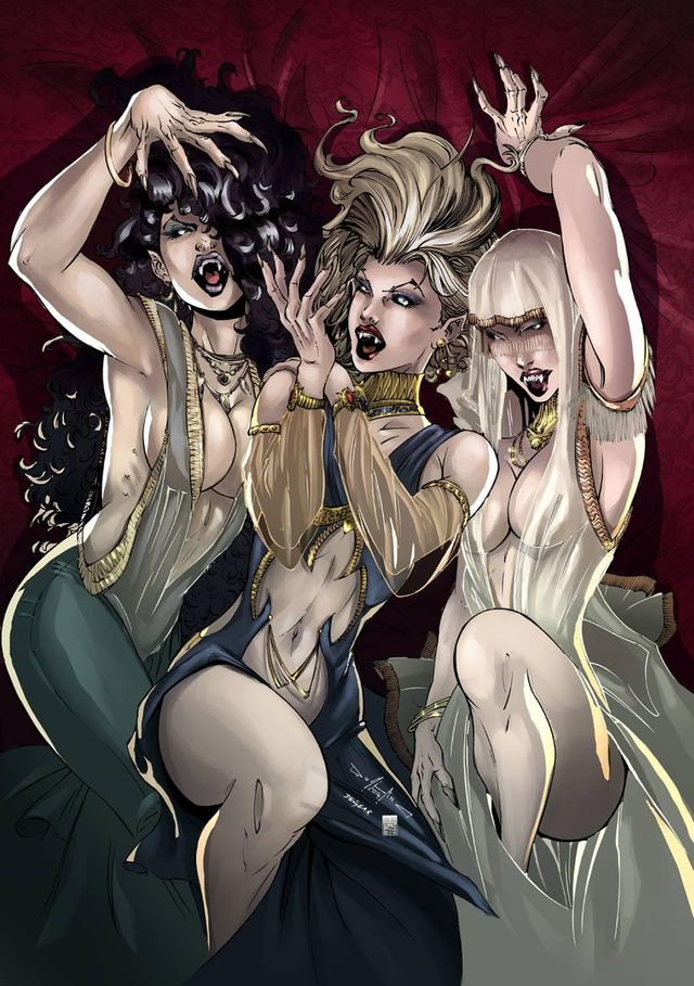 3girls alessia_nocera black_hair blonde_hair devgear fangs multiple_girls pasquale_qualano tagme vampire vampire_girl zenescope