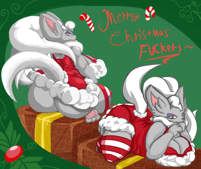 anthro back_view big_ass big_breasts christmas cinccino cleavage fur furry pokémon_(species) pokemon tagme tail thestrider