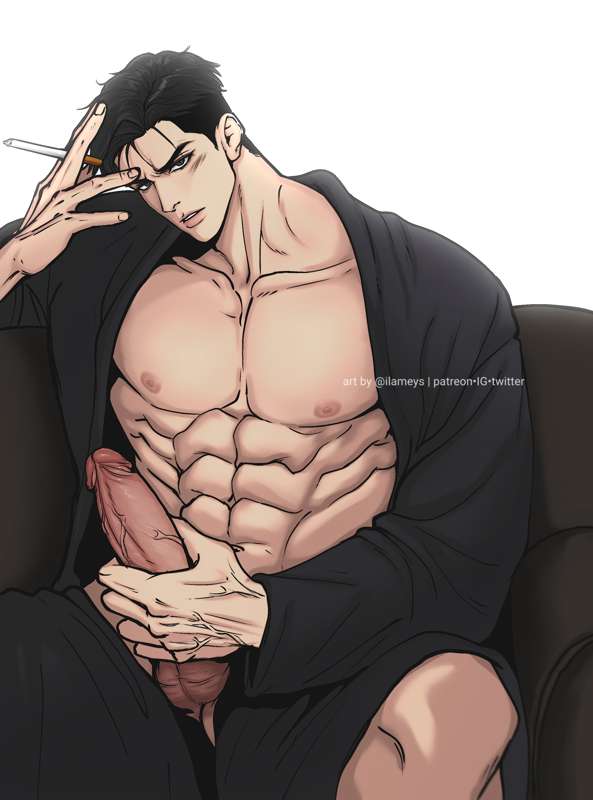 abs big_balls big_hands big_muscles big_penis ilameys jaekyung jinx_(manhwa) male_only sitting