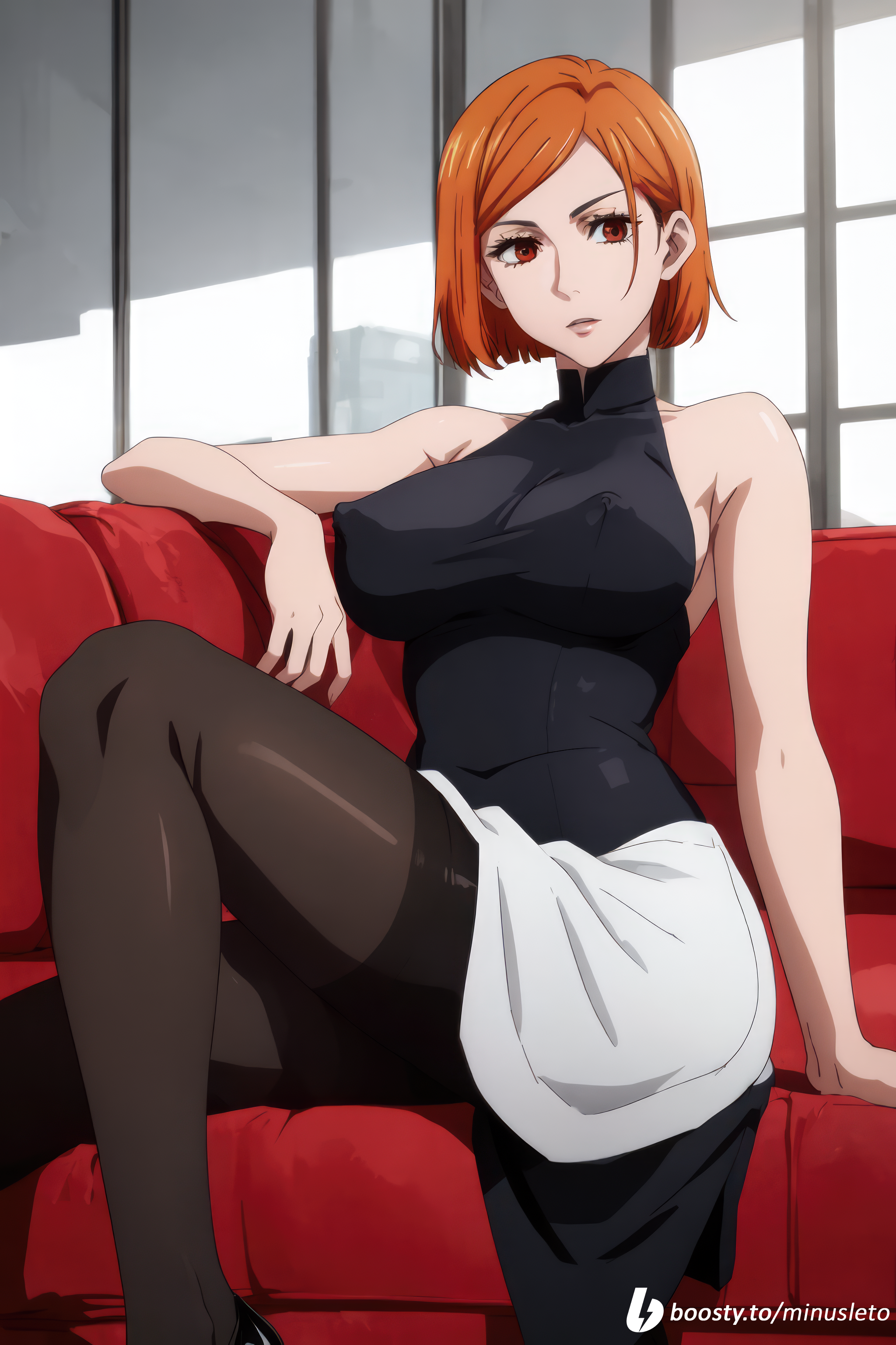1girls, 2023, ai generated, big breasts, breasts, female, jujutsu kaisen, kugisaki nobara, looking at viewer, minusleto, nipples visible through clothing, short hair, stable diffusion, stockings
