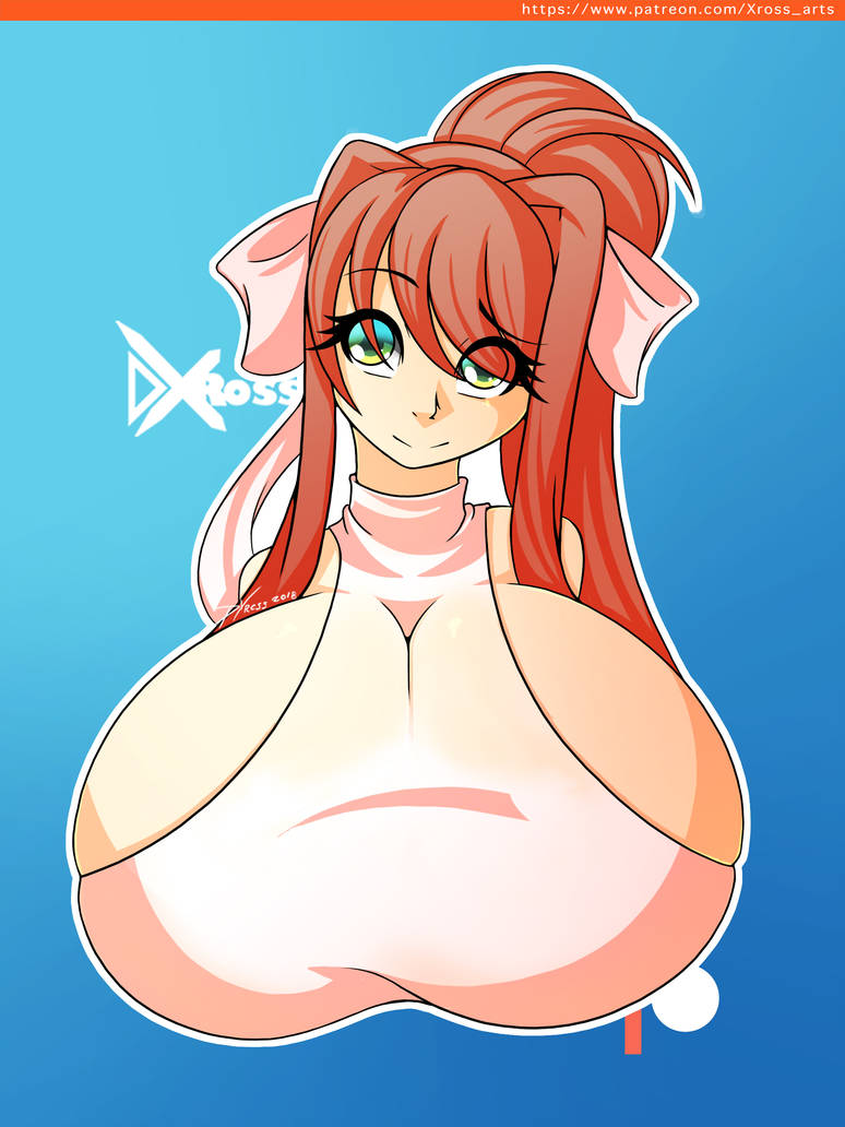 big_breasts clothed d-xross doki_doki_literature_club female female_only huge_breasts monika_(doki_doki_literature_club) no_bra sideboob