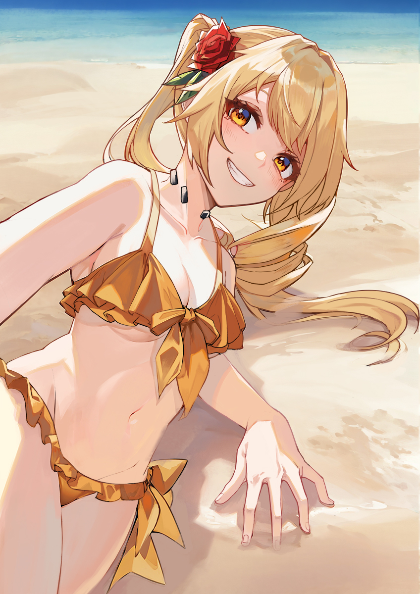 beach bikini blonde_hair female female_only fenny_golden rose snowbreak:_containment_zone tagme yellow_eyes