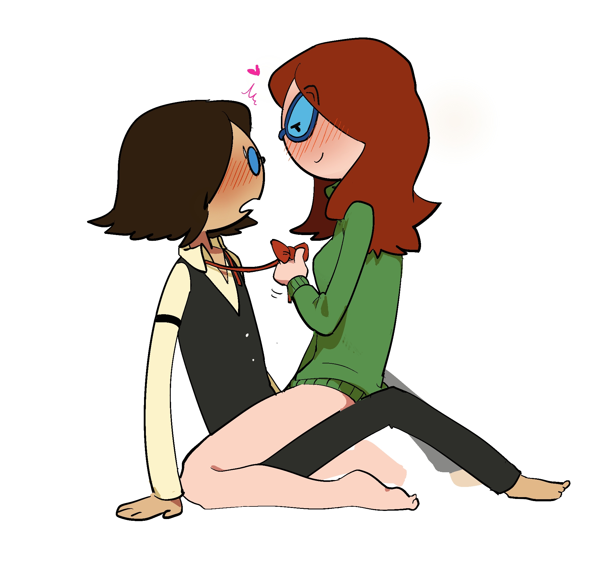6543, adventure time, barefoot, betty grof, blush, bottomless, bowtie, couple, cute, duo, female, glasses, heart, male, romantic ambiance, simon petrikov, straddling