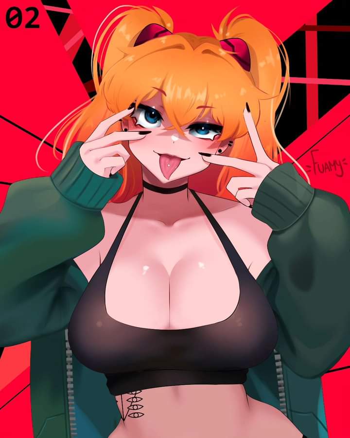 asuka_langley_sohryu big_breasts fuamyero neon_genesis_evangelion orange_hair pointy_chin tagme twintails