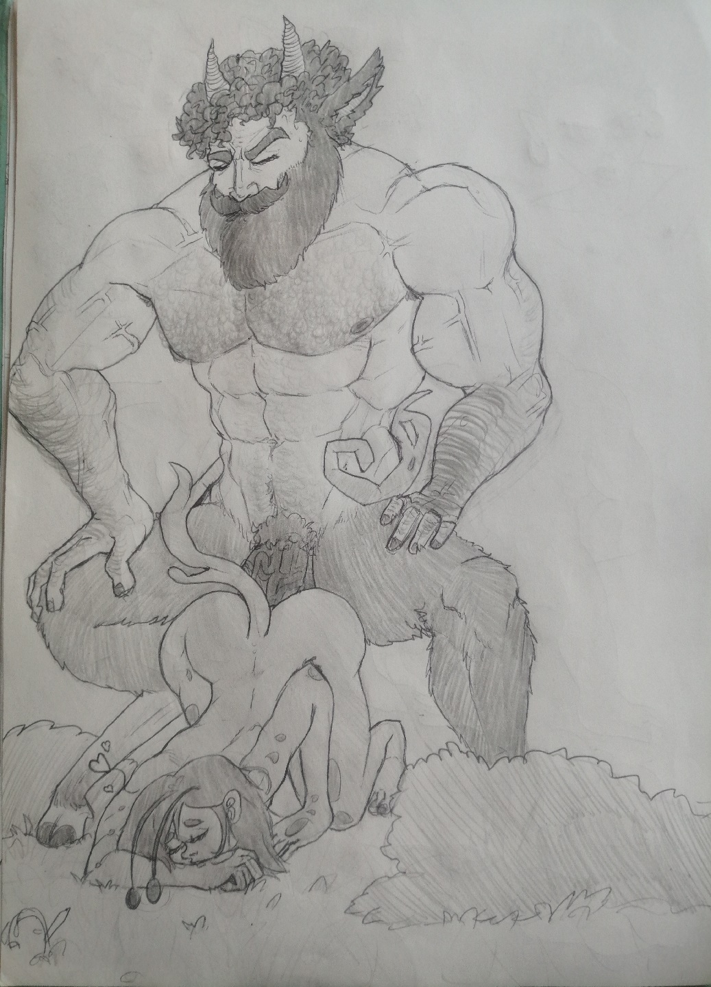 alien anal beard bearded big_penis bulldog_position creature curly_hair dominant_male domination facial_hair faun from_behind gay gay_sex george_(character) hairy hairy_arms hairy_chest hairy_male hunk muscle muscular muscular_male pencil_(artwork) rough_sex satyr size_difference sketch tail thick_penis traditional_art traditional_media traditional_media_(artwork) veiny_muscles veiny_penis