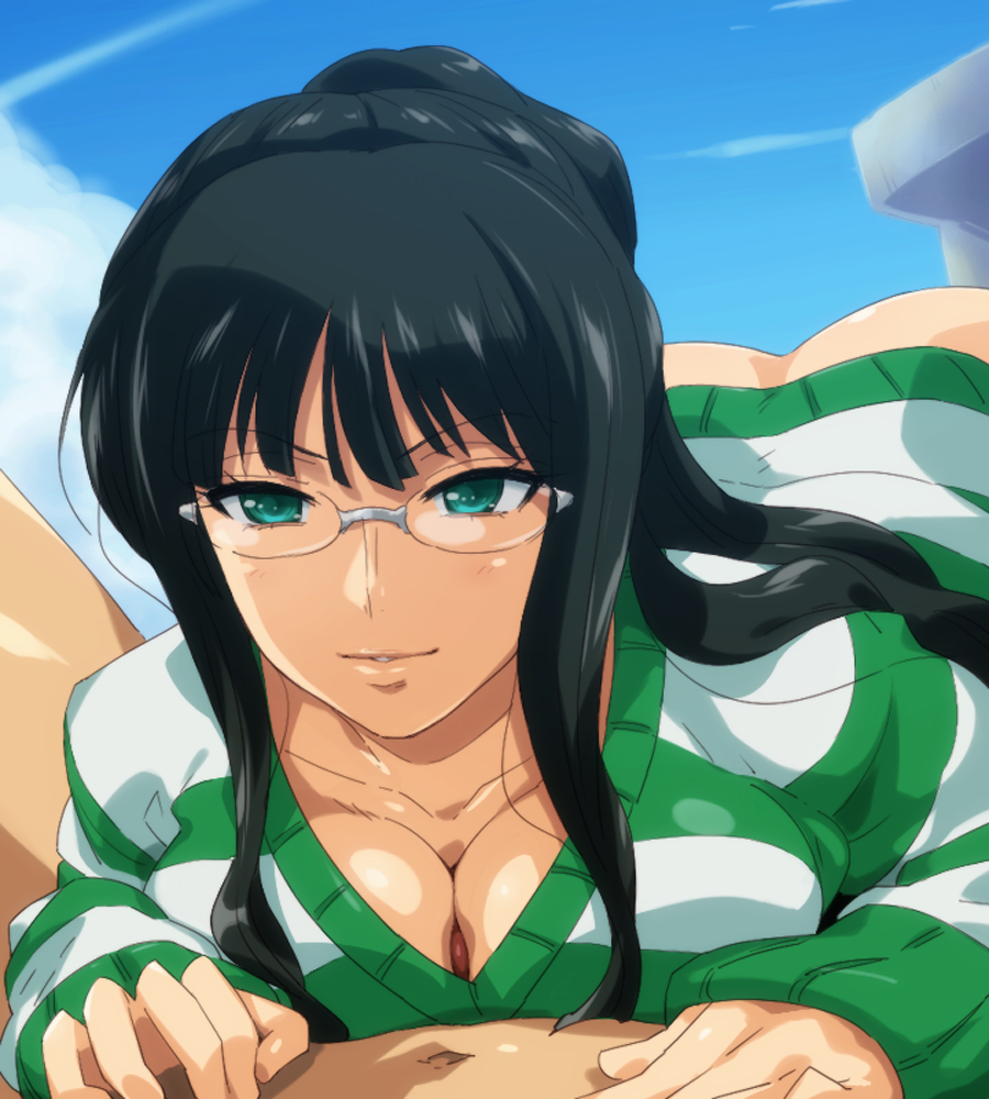 1boy 1girls aqua_eyes ass big_breasts black_hair blue_eyes breasts cleavage clothed_sex collarbone female glasses hairu human large_breasts light-skinned_female long_hair male mature_female naked_sweater nico_robin one_piece one_piece_film_strong_world paizuri paizuri_under_clothes penis pov pov_eye_contact pre-timeskip sex solo_focus straight striped_sweater sweater uncensored