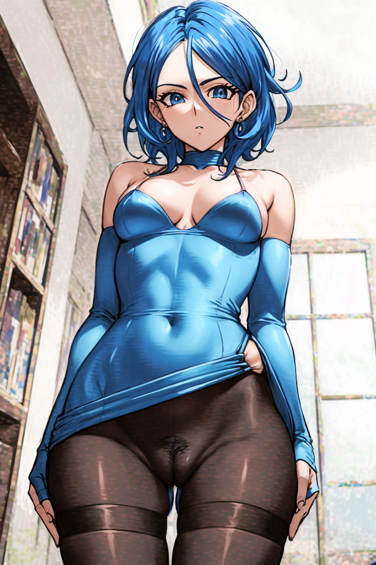 2:3 2:3_ratio absurd_res absurdres ai_generated belly_button belly_button_visible_through_clothing blue_choker blue_dress blue_eyes blue_hair choker cleft_of_venus dress dress_lift gloves hd hi_res high_resolution highres hylian_r34 landing_strip no_panties pantyhose perky_breasts petite petite_body petite_breasts petite_female pubic_hair pussy_hair pussy_visible_through_clothes pussy_visible_through_pantyhose self_upload short_hair small_waist tagme thin_waist tight_clothing unstable_diffusion viewed_from_below