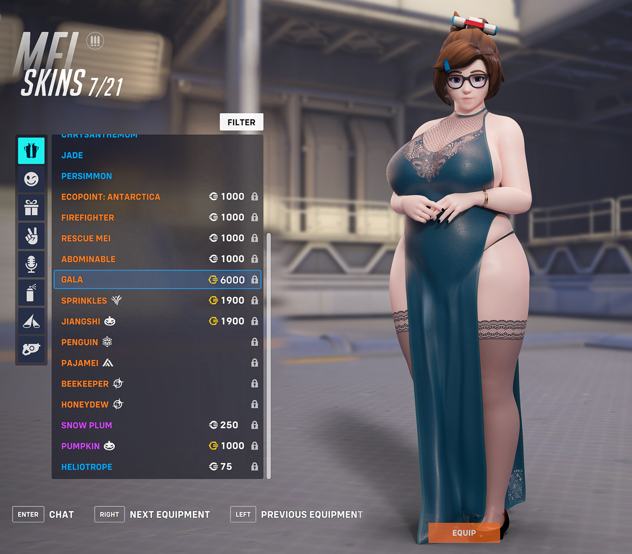 1girls, 3d, 3d model, blender, breasts, chubby, dress, eyewear, female, female only, fugtrup, gameplay mechanics, glasses, high heels, high slit dress, huge breasts, mei (overwatch), overwatch, solo, thighhighs, voluptuous