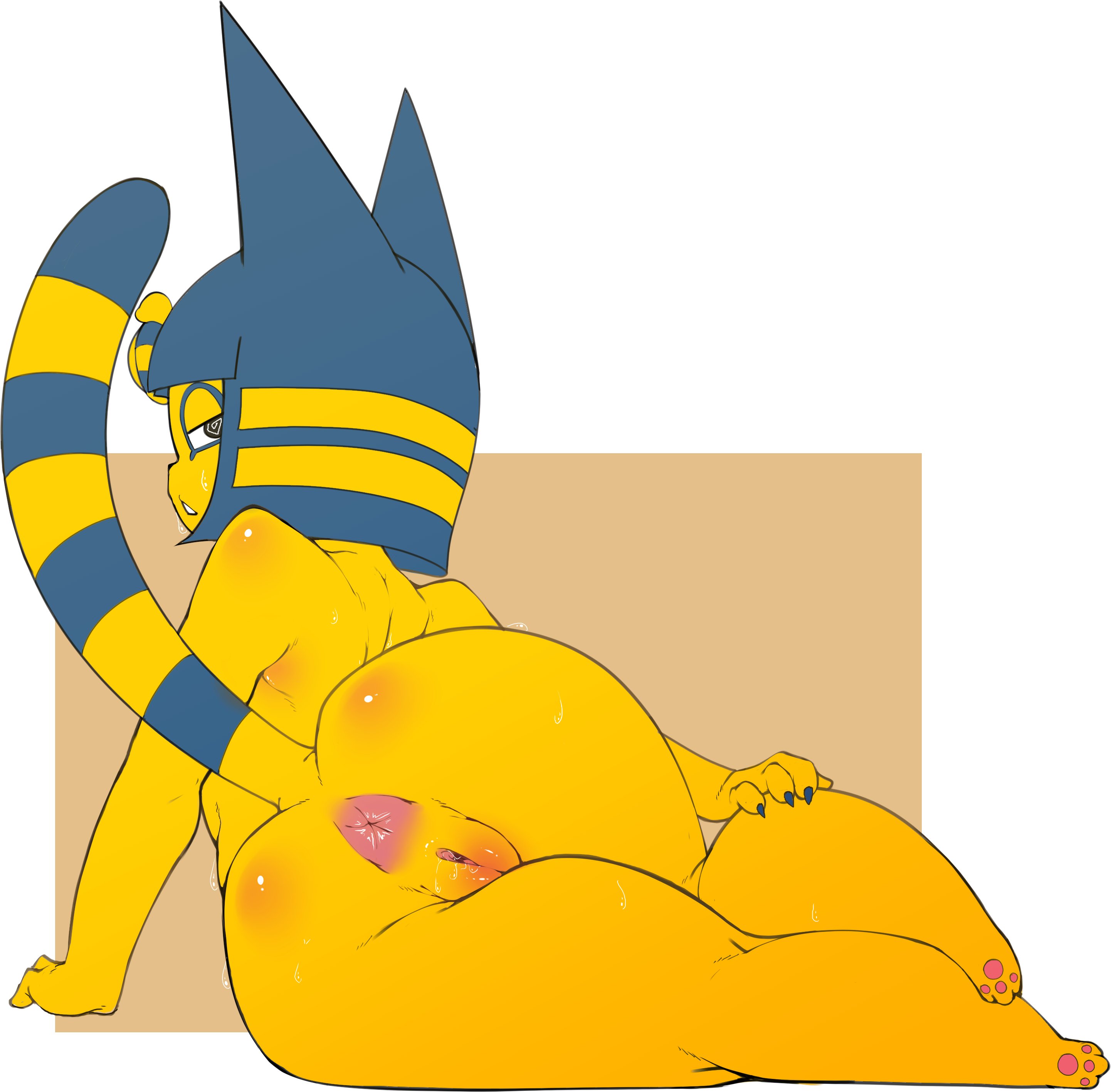 animal crossing, animal crossing new horizons, ankha, anthro, anus, ass, completely nude, felid, feline, felis, female, fir3born, furry, furry only, hi res, nintendo, nude, pussy, solo, tail