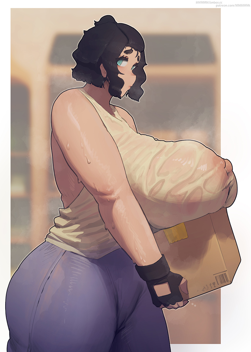 1girls breasts female female_only gloves huge_breasts large_breasts looking_at_viewer mmmmmkun original original_character see-through solo sweat sweating wet