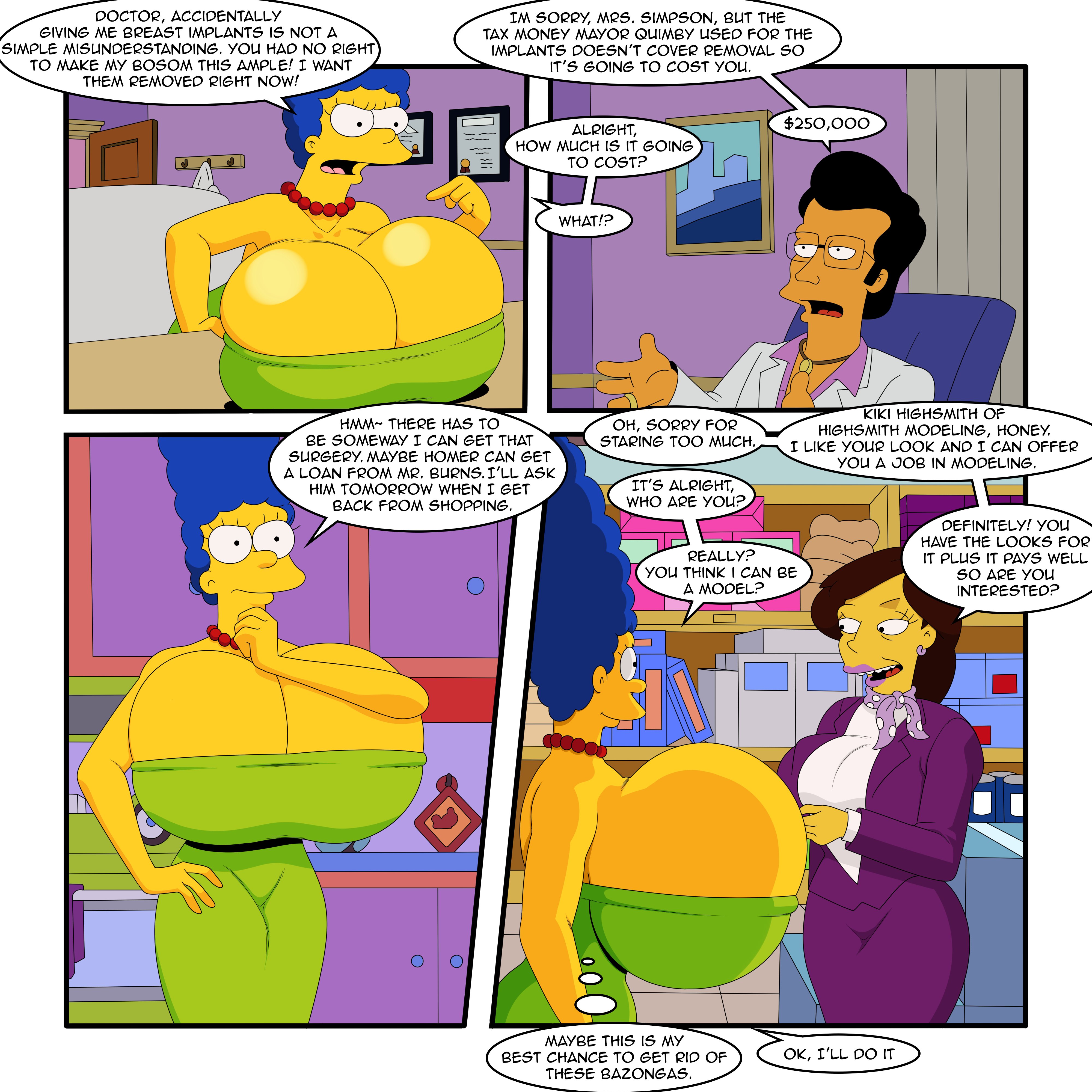 1boy, 20th century fox, 2girls, big breasts, black eyes, black hair, blue hair, boob window, breasts, breasts bigger than head, brown hair, brown skin, cartoon, cleavage, clothed, comic, dark-skinned male, dialogue, digital drawing (artwork), digital media (artwork), dress, female, huge breasts, inner sideboob, long hair, male, marge simpson, necklace, no bra, pearl necklace, shiny breasts, shiny skin, short hair, sideboob, text, text bubble, the simpsons, top heavy, turboranger, yellow body, yellow skin