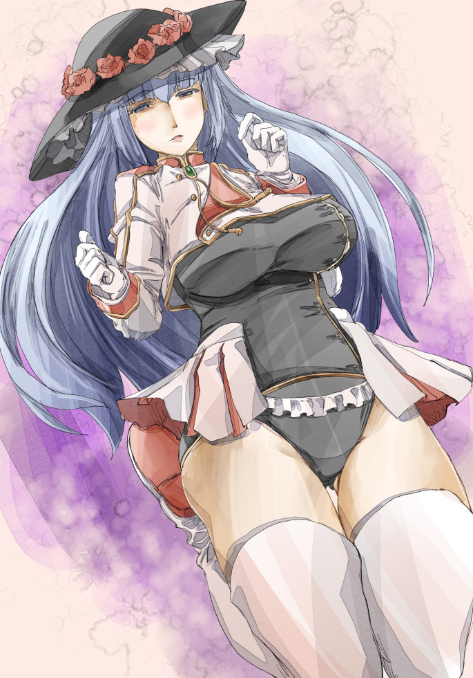 07th_expansion 2d alternate_costume big_breasts cleavage female female_only fully_clothed gloves hat headwear hime_cut long_hair looking_at_viewer military_uniform silver_hair solo thigh_boots thighhighs thighs umineko_no_naku_koro_ni virgilia white_gloves white_hair white_legwear white_thighhighs yohane