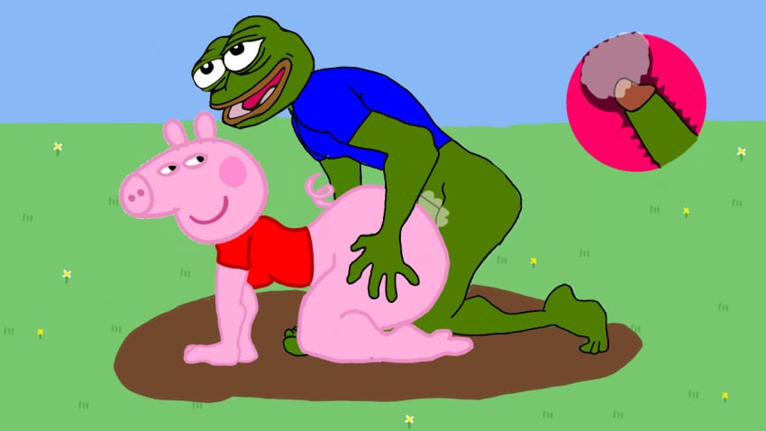 amphibian anal anal_sex anthro ass big_butt bodily_fluids bubble_butt cum cum_in_ass cum_inside doggy_style doggy_style_position domestic_pig female female_penetrated frog from_behind_position genital_fluids genitals huge_butt invalid_tag male male/female male_penetrating male_penetrating_female mammal meme mud nude outside penetration penis pepe_the_frog peppa_pig peppa_pig_(character) sex suid suina sus_(pig) thick_thighs wtf