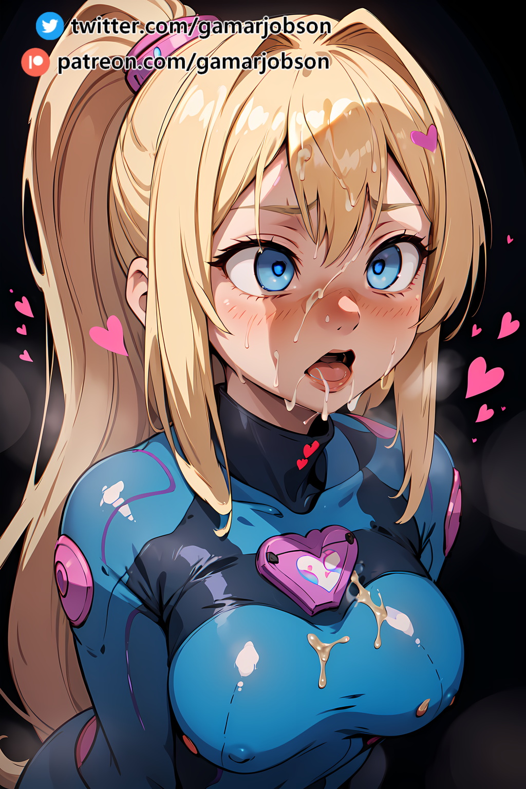 ai_generated blonde_hair gamarjobson heart hypnosis metroid open_mouth samus_aran zero_suit_samus