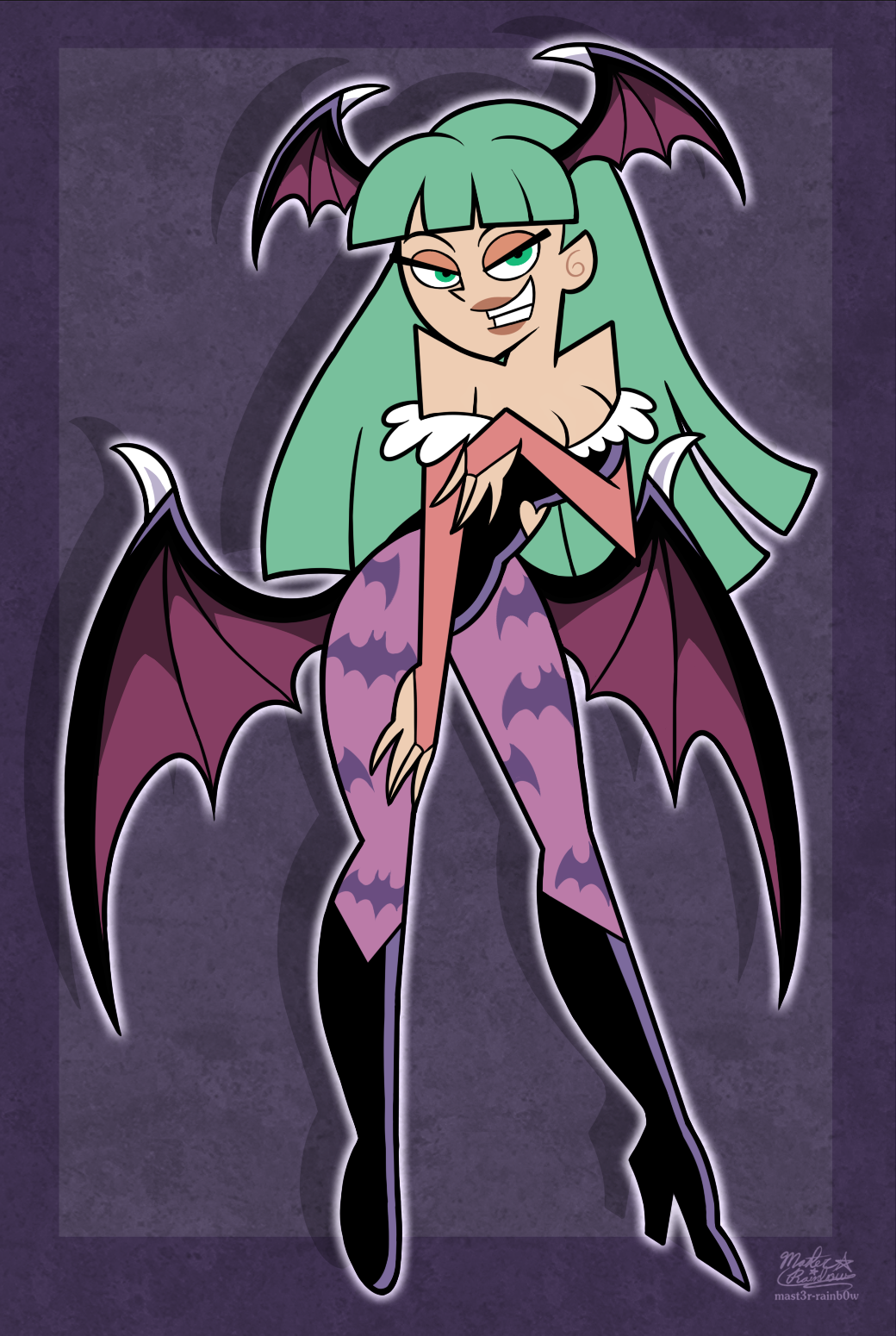 art_styles artist_request cleavage clothing danny_phantom darkstalkers head_wings morrigan_aensland small_breasts smile succubus succubus_costume succubus_wings