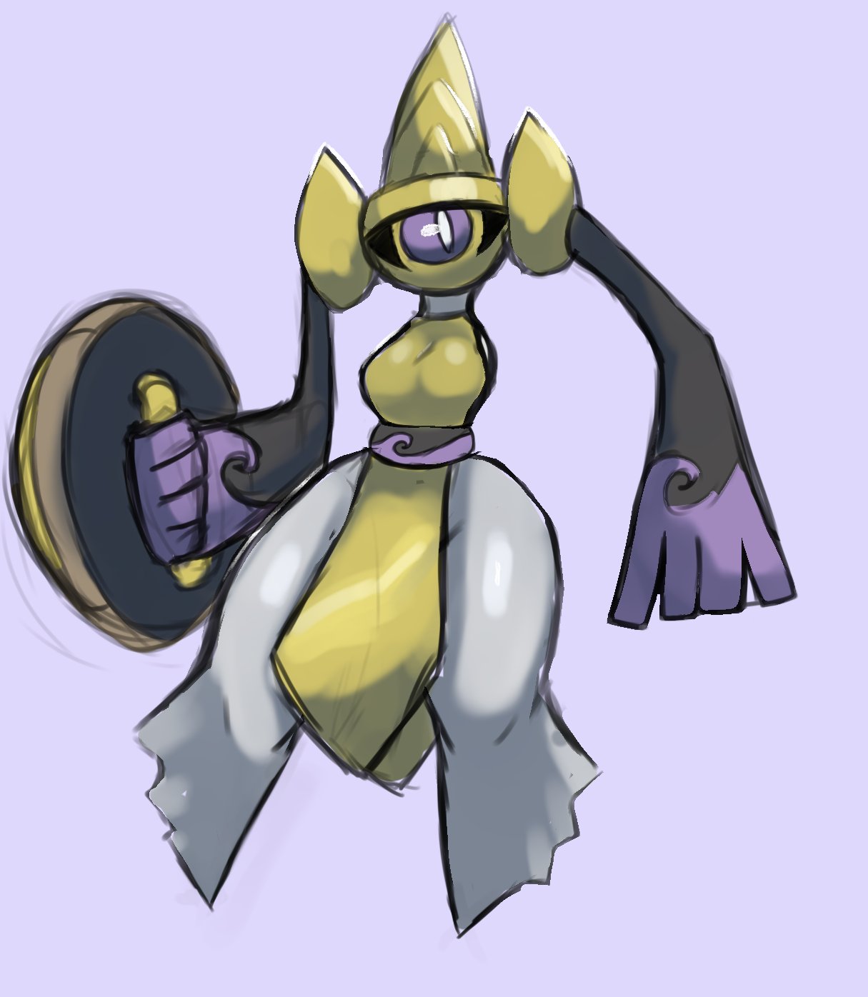 aegislash anthro artesjsc big_breasts breasts female ghost pokémon_(species) pokemon sentient_object sword thick_thighs wide_hips