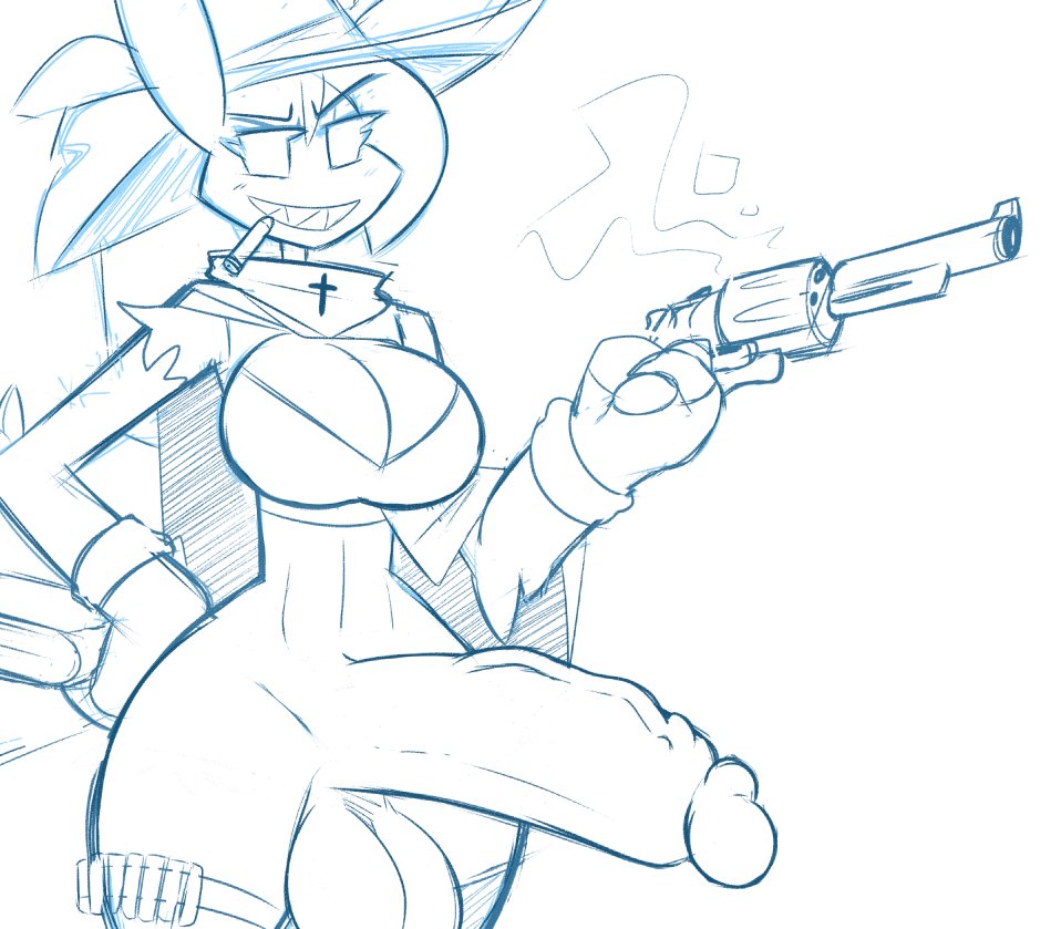 1futa anthro big_breasts big_hips big_penis bottomless breasts casual casual_erection clothed clothing cowboy_hat firearm futa_only futanari gun handgun handwear headwear huge_cock intersex kali_(kilinah) kilinah mostly_nude original penis revolver sharp_teeth sketch solo thick_thighs weapon wide_hips