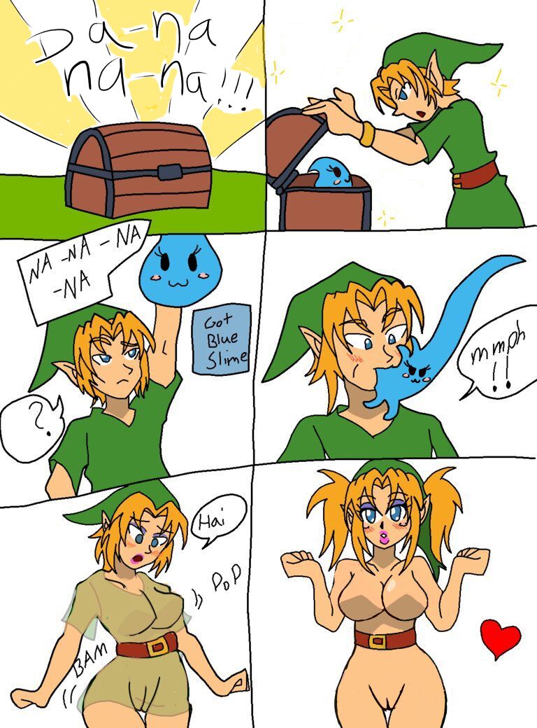 :3 ass_expansion blue_slime blush breast_expansion gender_transformation genderswap_(mtf) goo_creature kobi-tfs link link_(ocarina_of_time) mtf_transformation nintendo pussy rosy_cheeks rule_63 tagme the_legend_of_zelda transformation