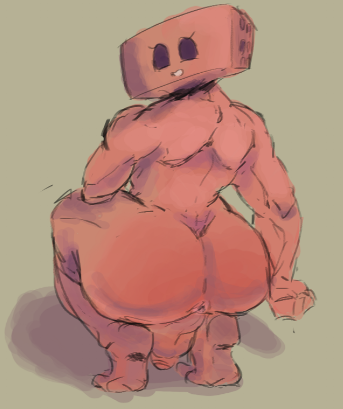 ass_focus back_muscles back_view big_ass brick femboy male_only muscles muscular oc original_character tabs_huoo