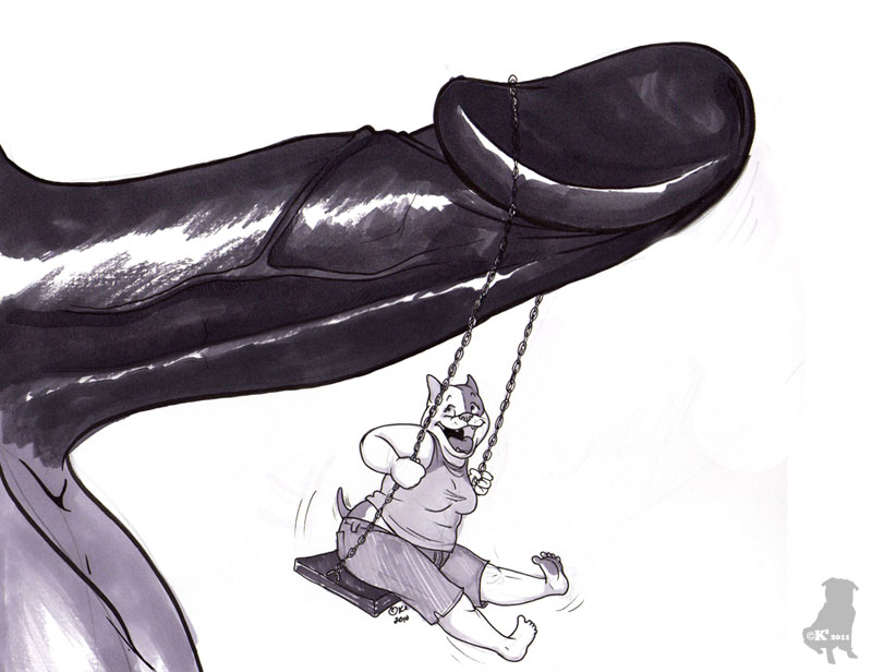 anthro anthro_only bloodhound bloodhound_(character) chains erection female giant_male hetero hyper macro macro_male male male/female micro_female micro_on_macro mini minigirl monochrome no_humans penis swing