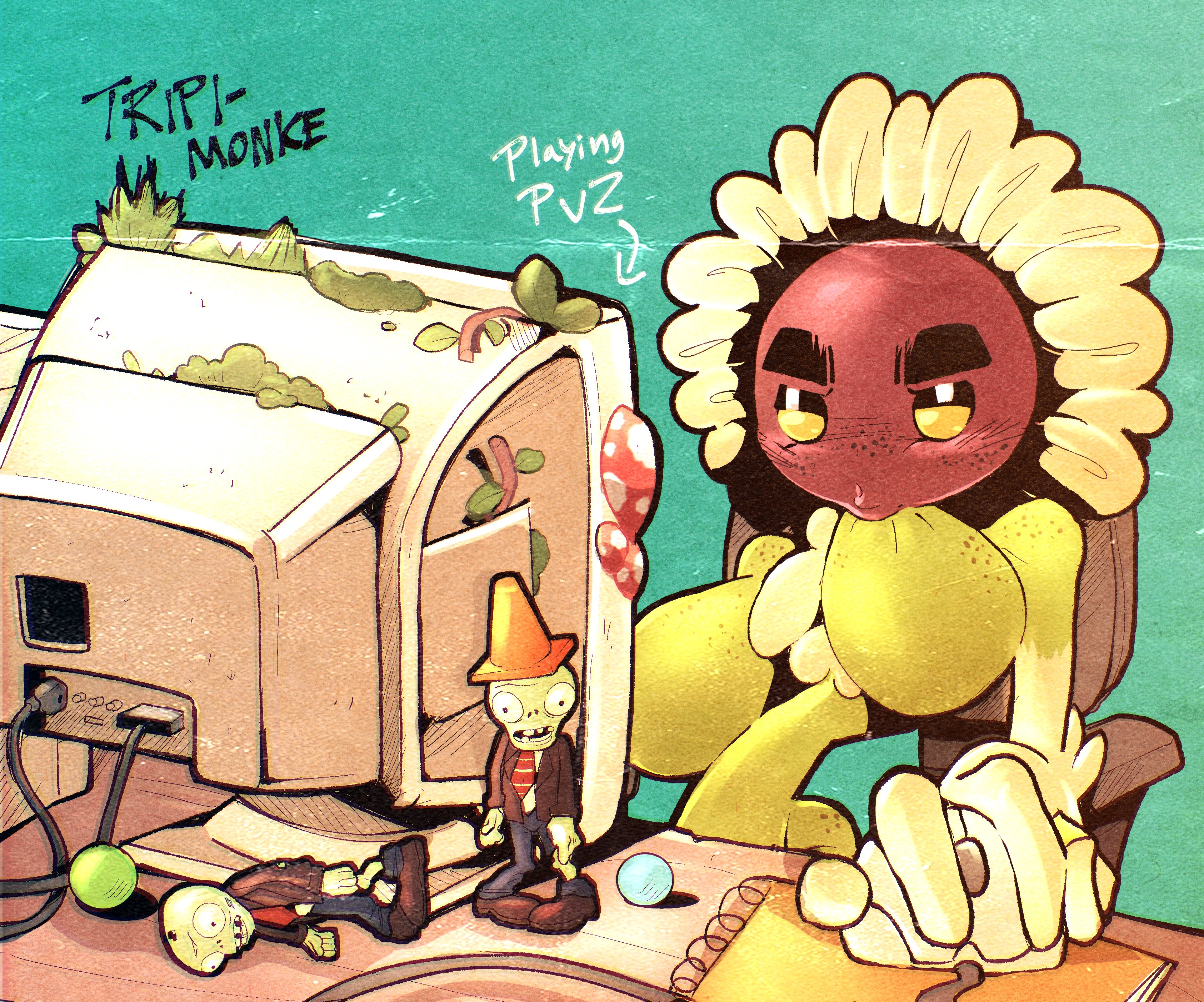 1girls, anthro, anthrofied, big breasts, breasts, chest hair, chest tuft, computer, danigrex2n, electronic arts, female, female only, flora fauna, freckles, meme, plant, plant girl, plant humanoid, plants vs zombies, plants vs. zombies, popcap games, reference, self breast sucking, shiny, sucking, sucking breasts, sucking breasts meme, sucking nipples, sucking own breasts, sunflower (pvz), typing, zombie (pvz)