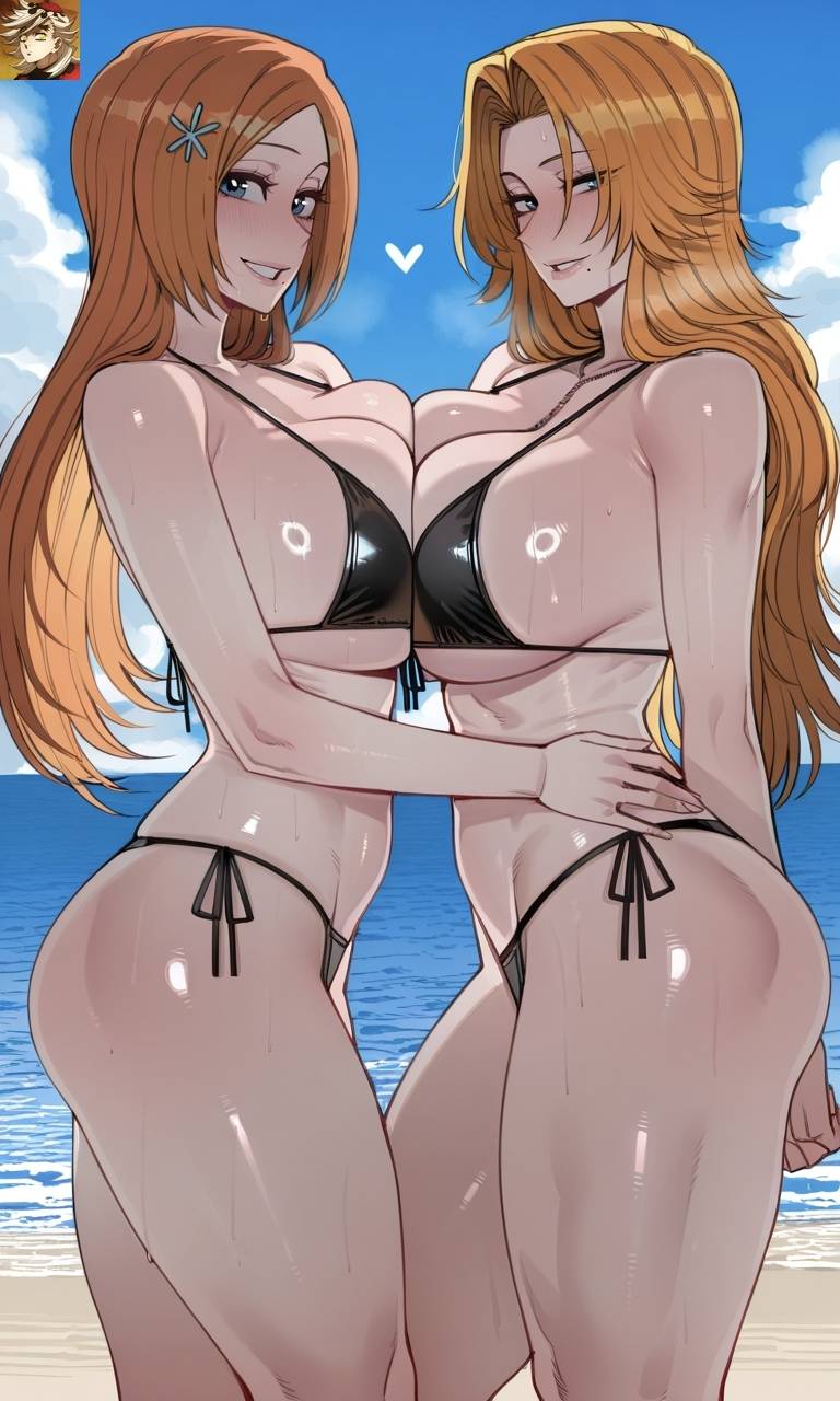 2girls, ai generated, anime, anime style, bleach, bleach: the thousand-year blood war, inoue orihime, matsumoto rangiku, orange hair, santigod4k, solo, yuri