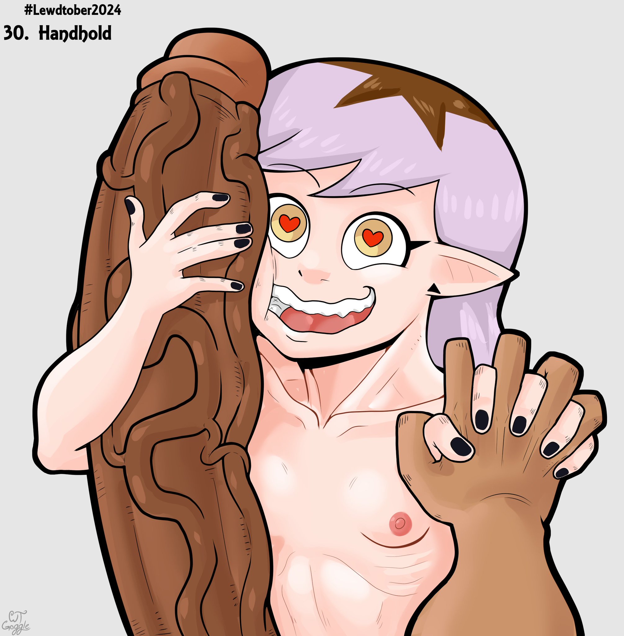 1futa, 1girls, amity blight, arm around penis, big penis, canon couple, cock, cock hungry, cock worship, dark-skinned futa, female, futa on female, futanari, gigantic penis, handholding, heart, heart eyes, heart-shaped pupils, holding object, holding penis, imminent sex, lewdtober, light-skinned female, luz noceda, penis awe, the owl house, veiny penis, witch (the owl house), wtgoggle