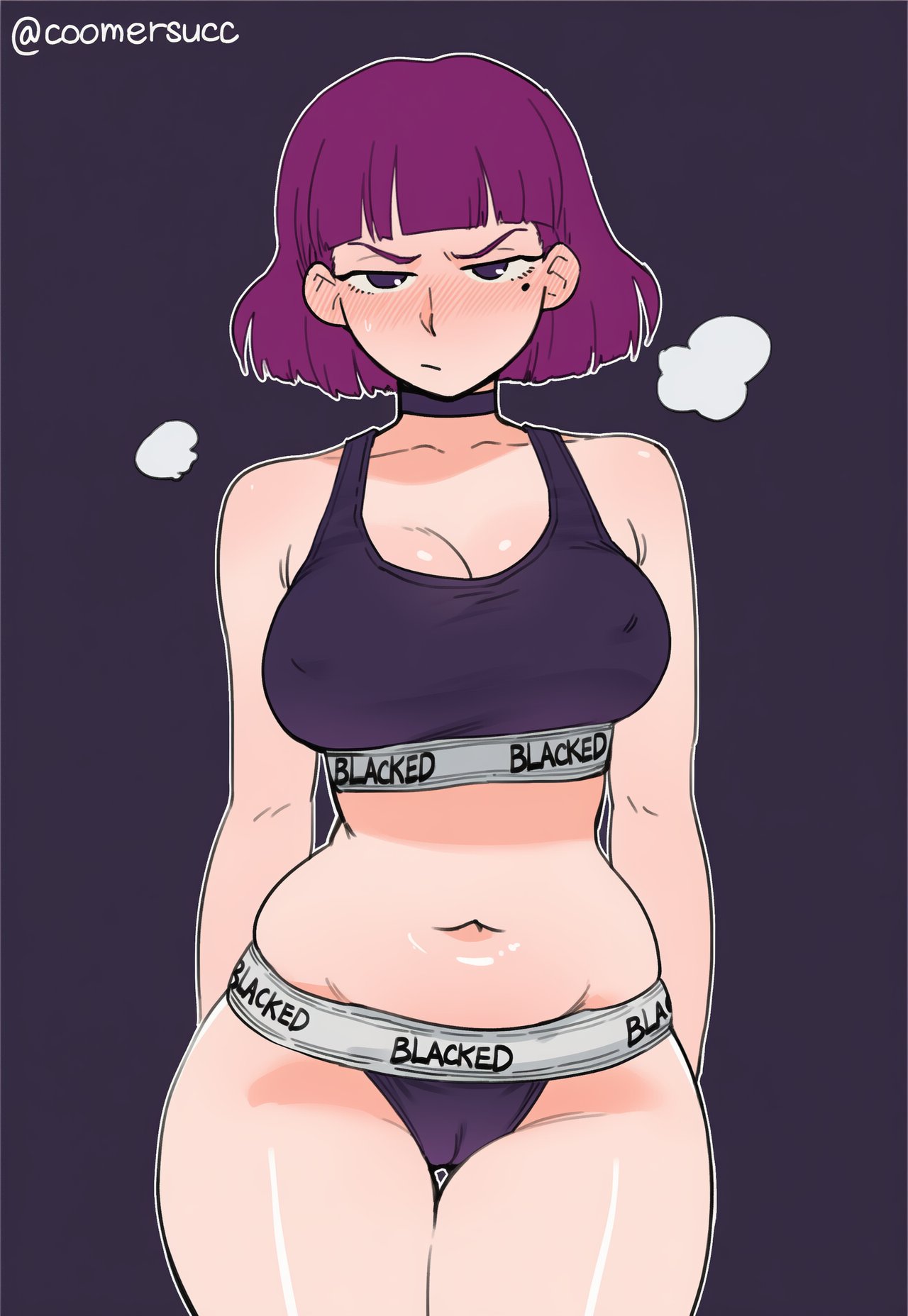 ai generated, amelia (pathways), black choker, blacked, coomersucc, female, light-skinned female, pale skin, pale-skinned female, pathways (game), political, politics, purple hair, solo, united kingdom