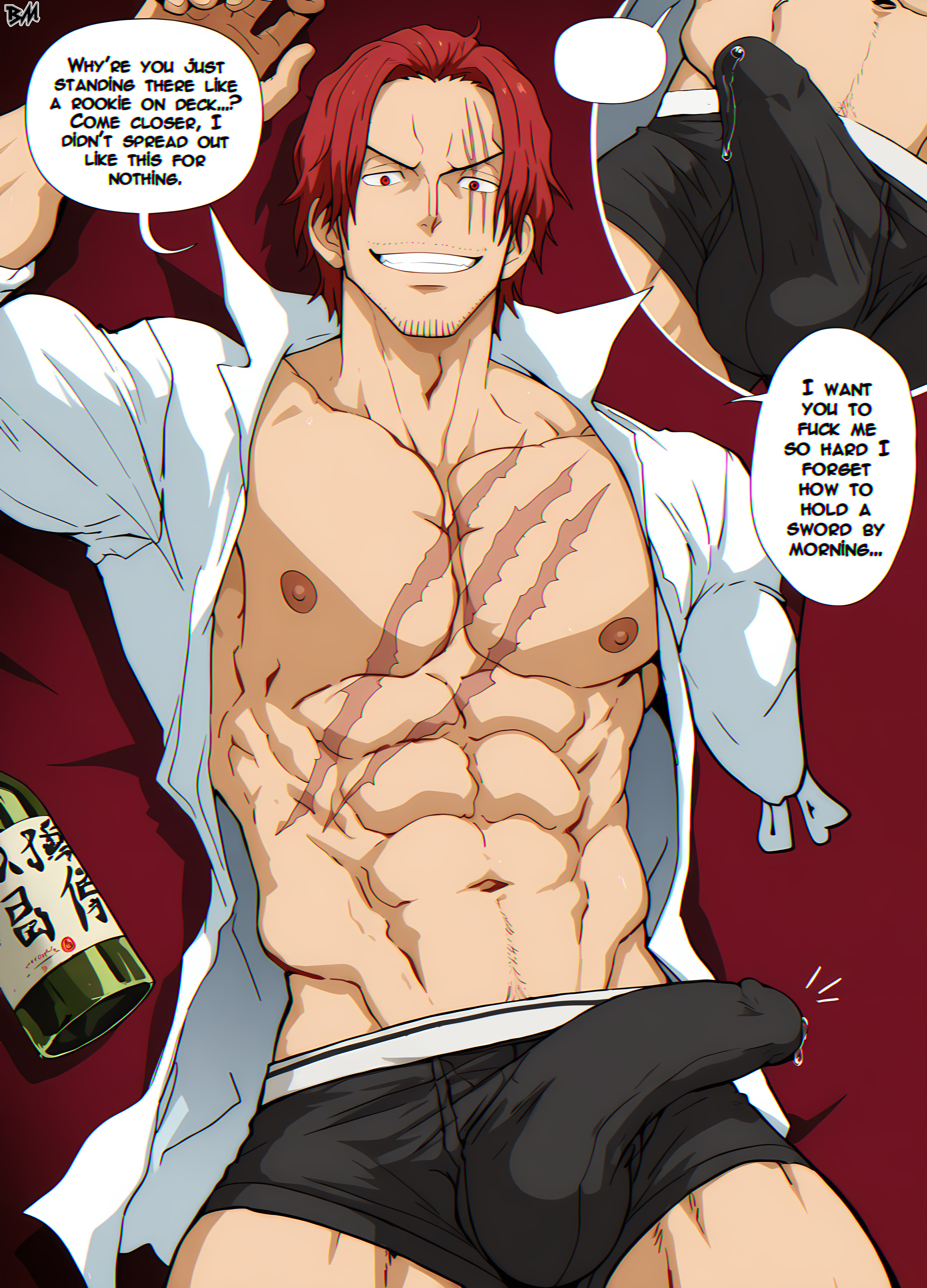 ai generated, big ass looover, english, english text, gay, male, male only, one piece, shanks
