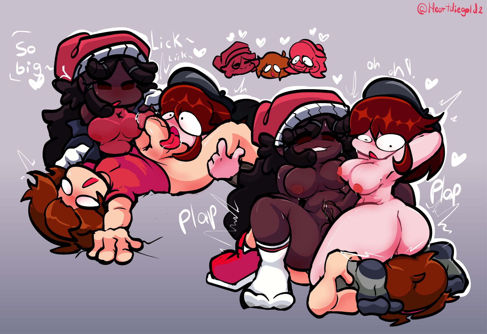 1futa, 1transfem, 2girls, big ass, big breasts, biting lip, biting own lip, canon lullaby girlfriend (fnf), chocolate and vanilla, clothed, clothed sex, clothing, curly hair, dark skin, dark-skinned female, dark-skinned sub, eating pussy, fat ass, friday night funkin, friday night funkin mod, futa, futanari, girlfriend (friday night funkin), heart symbol, heartdiegold, hypnos lullaby, interracial, large breasts, licking, licking head, licking penis, licking pussy, licking tip, light skin, light-skin, light-skinned female, light-skinned futanari, lullaby girlfriend (fnf redesign), lullaby girlfriend (fnf), massacre girlfriend (friday night funkin), millie (mistful crimson morning), mistful crimson morning, oc, plap, precum, precum on penis, pussy, pussy juice, riding, riding penis, short hair, sitting, sitting on face, sitting on penis, sitting on person, small penis, small penis futa, thick thighs, thighhighs, thighs, trans woman, trans woman (lore), transexual, transfem