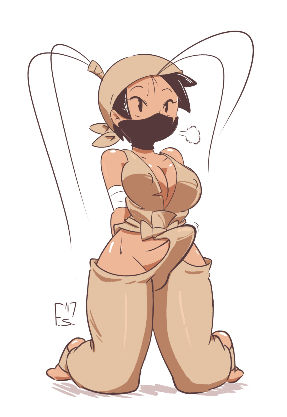 1futa, 2017, bulge, bulge under clothes, erection, erection under clothes, fernal-scarlet, fondly aloe, fondly-scarlet, futa only, futanari, ibuki, ibuki (street fighter), penis, signature, solo, street fighter, street fighter iii, tagme, tenting, white background