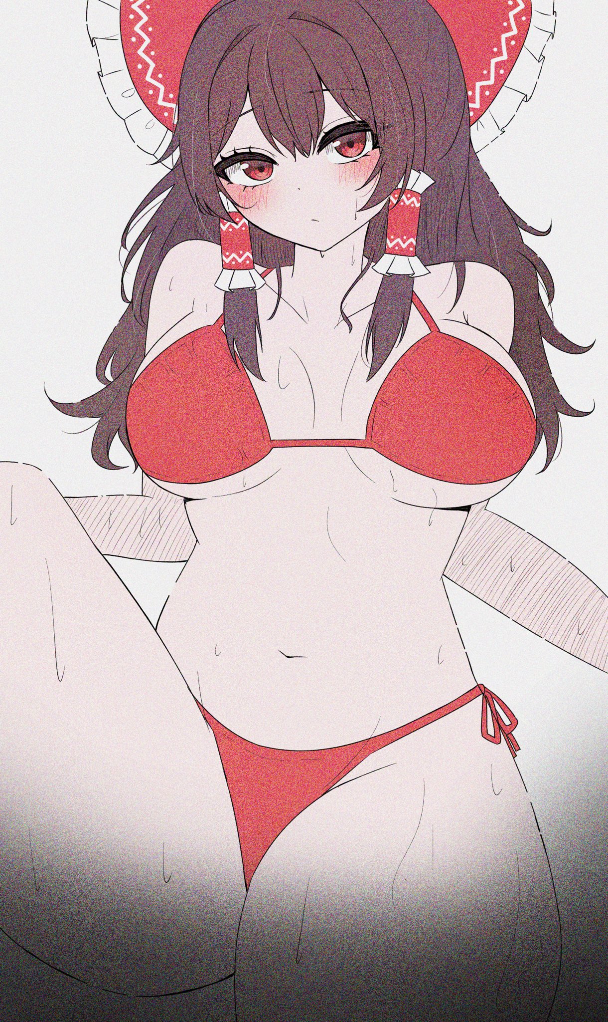 1girls, artist request, bikini, breasts, long hair, mikan7f, reimu hakurei, swimsuit, tagme, touhou