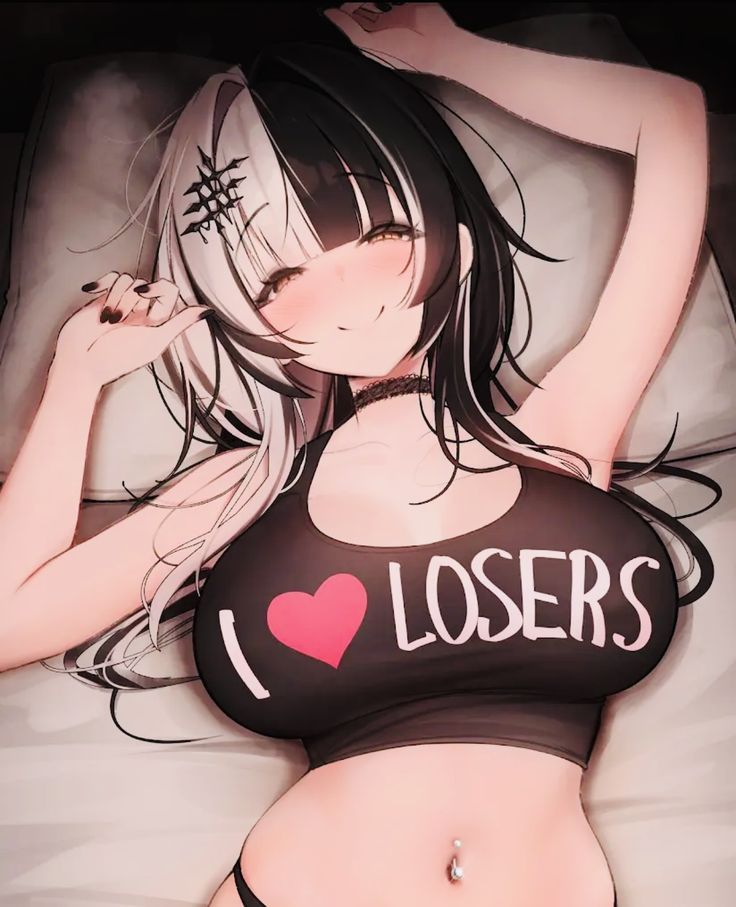 1girls, big breasts, black hair, blush, bra, cleavage, eyelashes, hololive, hololive english, hololive english -advent-, large breasts, looking at viewer, lying on back, prab, shiori novella, smiling, topwear, virtual youtuber, white hair