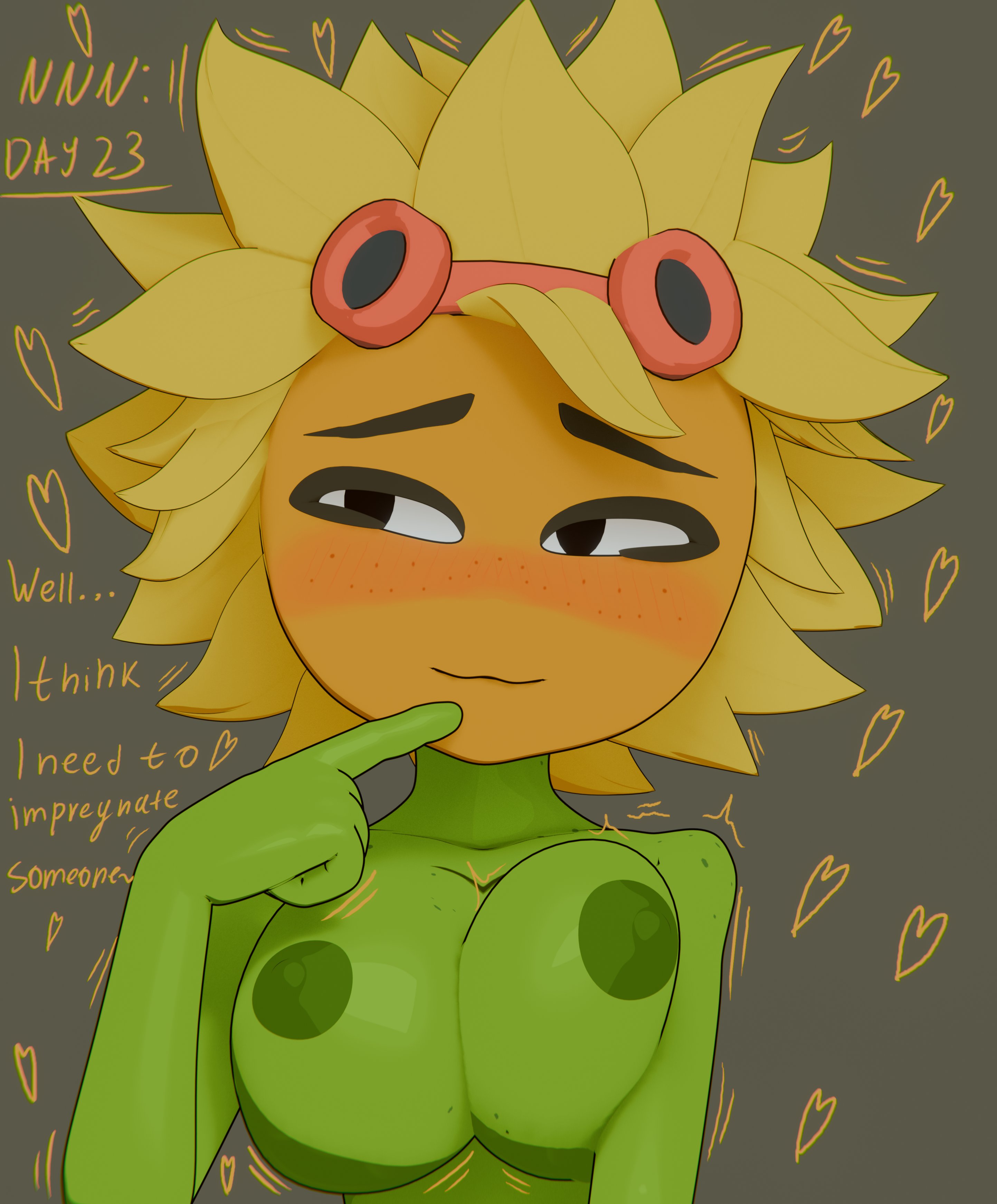 electronic arts, goggles, goggles on head, green body, green skin, plant girl, plantie, plants vs zombies, plants vs zombies: heroes, popcap, popcap games, shadow2405, solar flare (pvz), sunflower