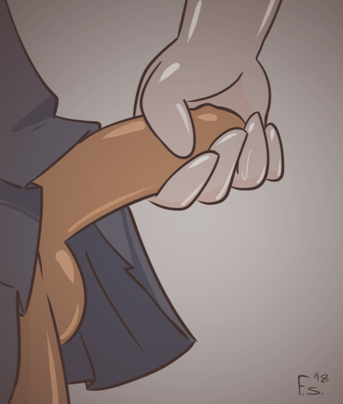 1futa, 2018, aloe (fondly-aloe), artist signature, closeup, dark skin, erection, erection under clothes, fernal-scarlet, fondly scarlet, futanari, grabbing, grabbing penis, penis, penis grab, penis under clothes, penis under skirt, skirt, testicles, vignette