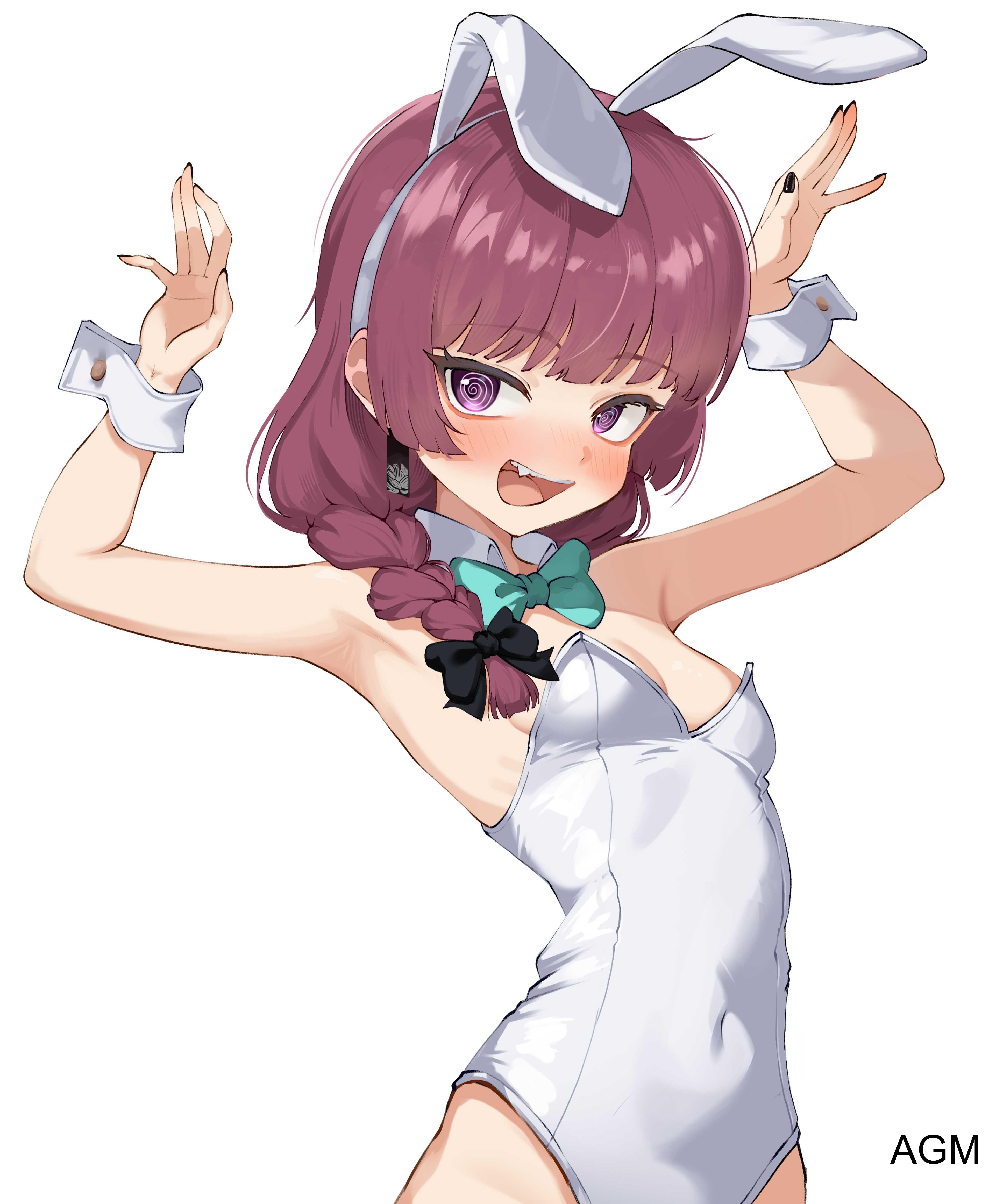 @ @, 1girls, 2d, 2d (artwork), 2d artwork, adult, adult female, agm, arm above head, arm up, armpit, armpit crease, armpit peek, armpits, arms above head, arms up, bare armpits, bare arms, bare chest, bare hands, bare shoulders, bare skin, belly, belly button, black fingernails, black hair ribbon, black hair tie, black nail polish, black nails, black ribbon, blue bowtie, blush, blush face, blushing at viewer, blushing female, blushing lines, bocchi the rock!, bowtie, braid, braided hair, braided ponytail, braids, breasts, bunny ears, bunnygirl, bunnygirl outfit, bunnysuit, collar, collarbone, digital, digital art, digital drawing, digital drawing (artwork), digital media, digital media (artwork), earrings, elbows, exposed armpits, exposed arms, exposed chest, exposed hands, exposed shoulders, exposed skin, eyebrows visible through hair, female, female focus, female only, fingernails, fingers, hair ribbon, hair tie, hairless armpits, hand above head, hand up, hands above head, hands up, head tilt, high resolution, highres, hip dips, hiroi kikuri, inframammary fold, lean figure, leotard, long hair, looking at viewer, mature, mature female, midriff, nail polish, nails, narrow waist, navel, open mouth, open mouth smile, parted lips, petite, petite body, petite breasts, petite female, petite girl, petite tits, ponytail, posing, posing for the viewer, presenting armpit, purple eyes, purple hair, purple-eyed female, purple-haired female, ribbon, sharp teeth, shaved armpits, shoulders, simple background, single braid, slender body, slender waist, slim waist, small breast, small breasts, smile, smiley face, smiling, smiling at viewer, solo, standing, swirly eyes, tilted head, tiny breasts, tongue, topwear, upper body, white background, white bunny ears, white bunnysuit, white collar, white hairband, white leotard, white topwear, white wrist cuffs, wrist cuffs