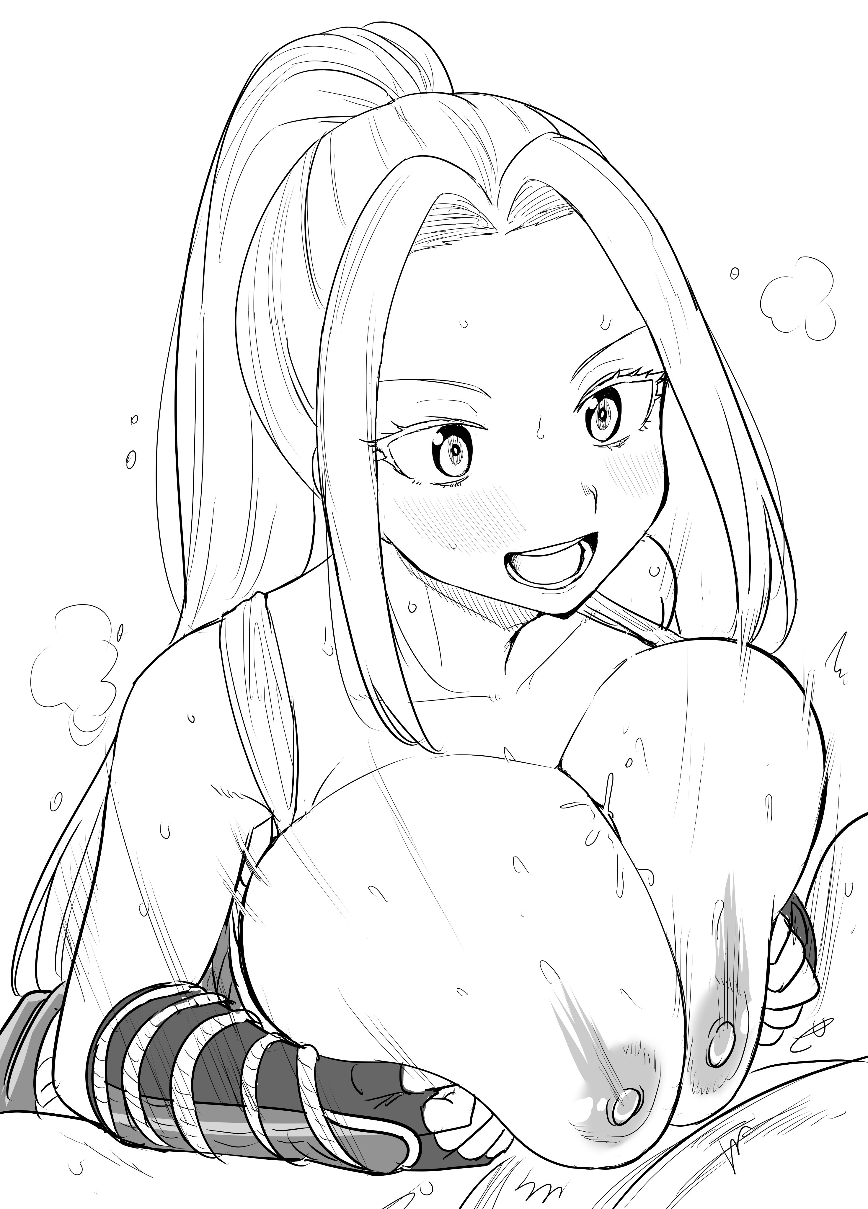 1boy, 1girls, 2023, 2d, alternate breast size, beatrix amerhauser, big breasts, blush, breast hold, breast squish, breasts, cum, cum between breasts, ejaculation, ejaculation between breasts, engulfing paizuri, female, happy, happy paizuri, happy sex, huge breasts, kaiman garupan, large breasts, looking at partner, male, monochrome, motion blur, motion lines, paizuri, paizuri lead by female, paizuri on lap, ponytail, straight, sweat, white female, zom 100: zombie ni naru made ni shitai 100 no koto