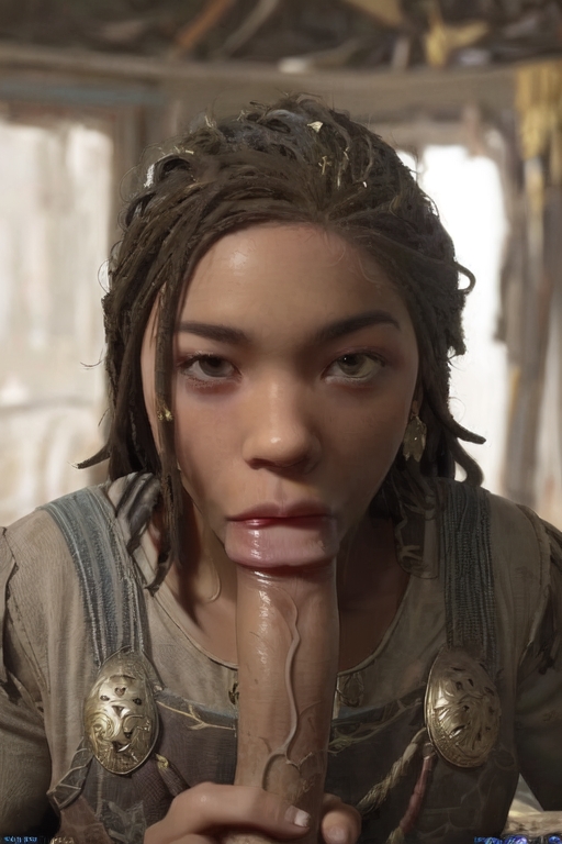 ai generated, angrboda (god of war), blowjob, god of war, god of war ragnarok, looking at viewer, male, partial male, penis, pov blowjob, sucking, sucking penis, sucking tip