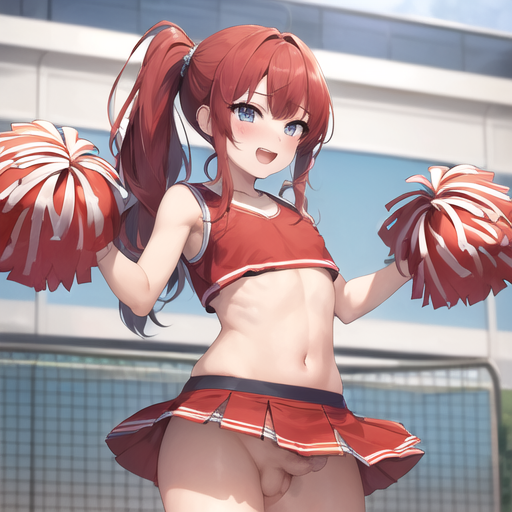 1boy, ai generated, balls, cheerleader, crossdressing, femboy, male, male only, penis, small penis, trap, upskirt