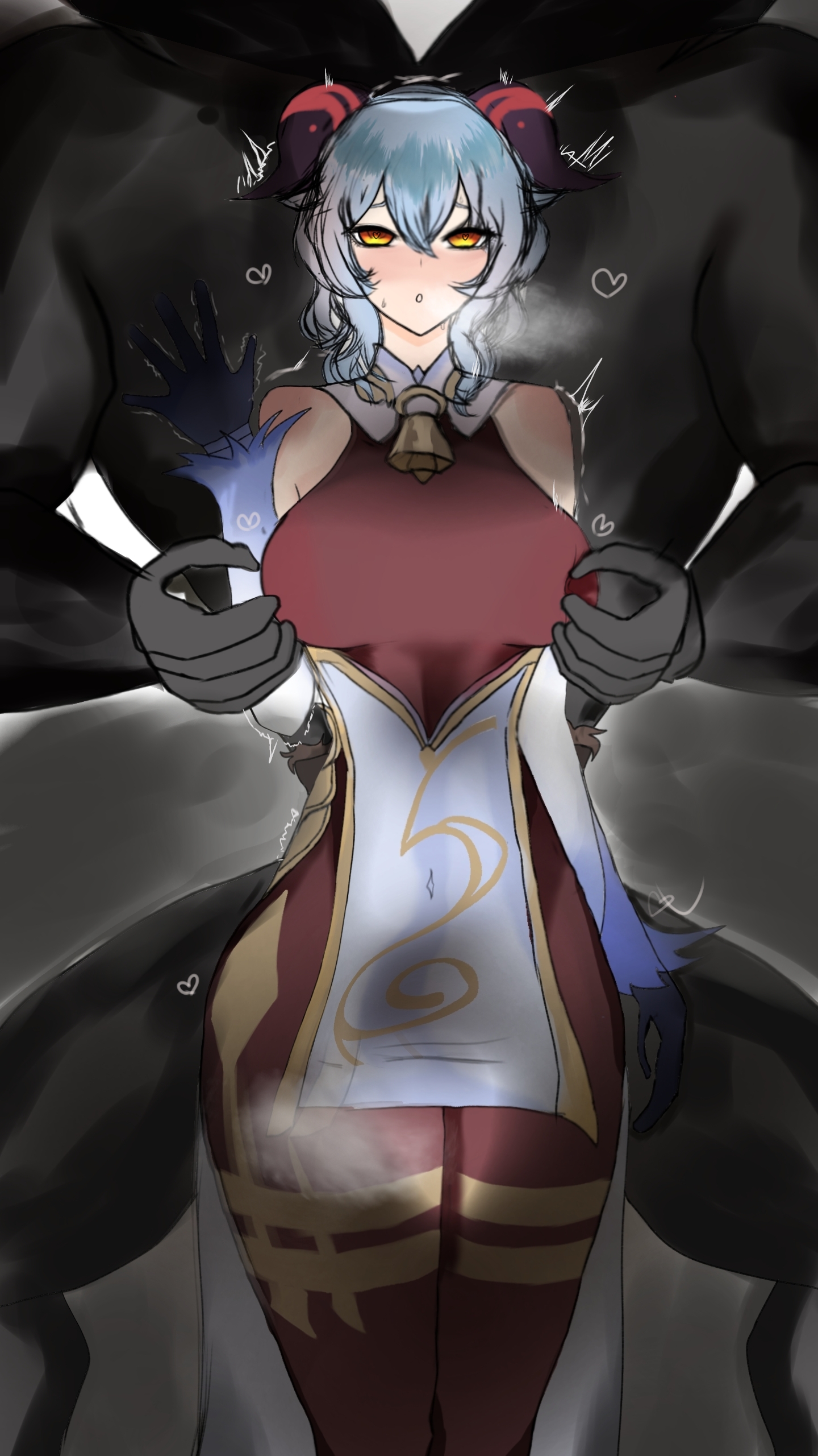 after rape, bad end, before sex, broken rape victim, captured heroine, corrupted, corruption, defeated, defeated heroine, female, femsub, ganyu (genshin impact), genshin impact, heart, heart-shaped pupils, hilichurls (species), interspecies, kinkylingky, light skin, light-skinned female, male, mind break, mitachurl, monster, netorare, nipple tweak, pitch-black skin, rape