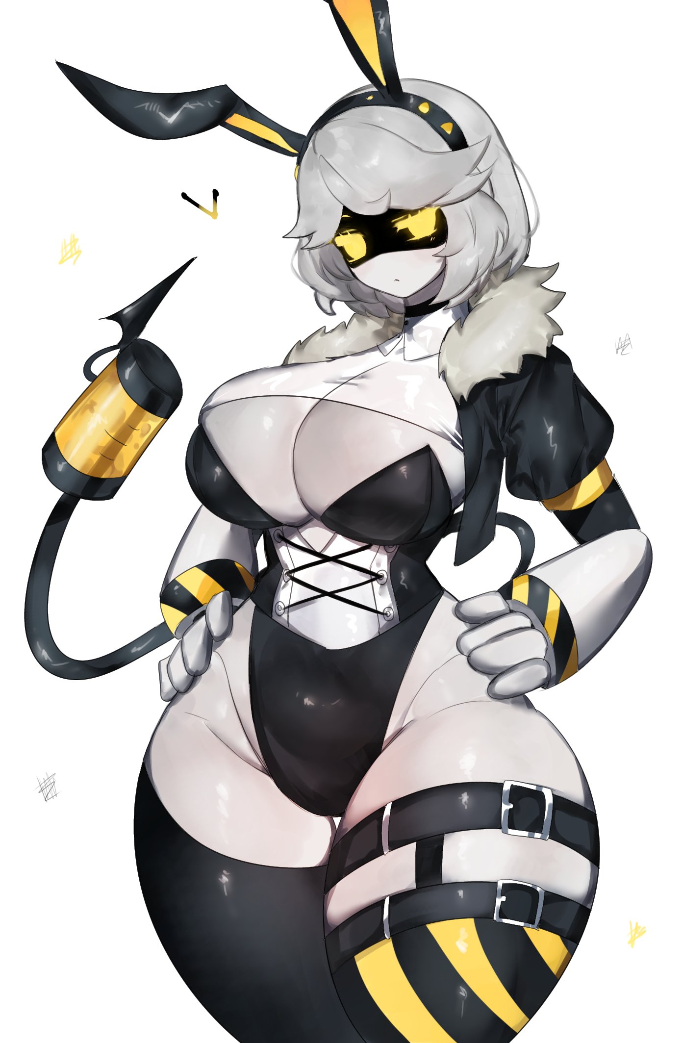 1girls, big breasts, big thighs, breasts, bunnysuit, cleavage, clothed, clothing, drone, female, female only, glitch productions, grey hair, hair, leotard, murder drones, open jacket, robot, robot girl, solo, solo female, tagme, tail, thick thighs, thighhighs, toge77789, togetoge, v (murder drones), white background, white body, wide hips, yellow eyes