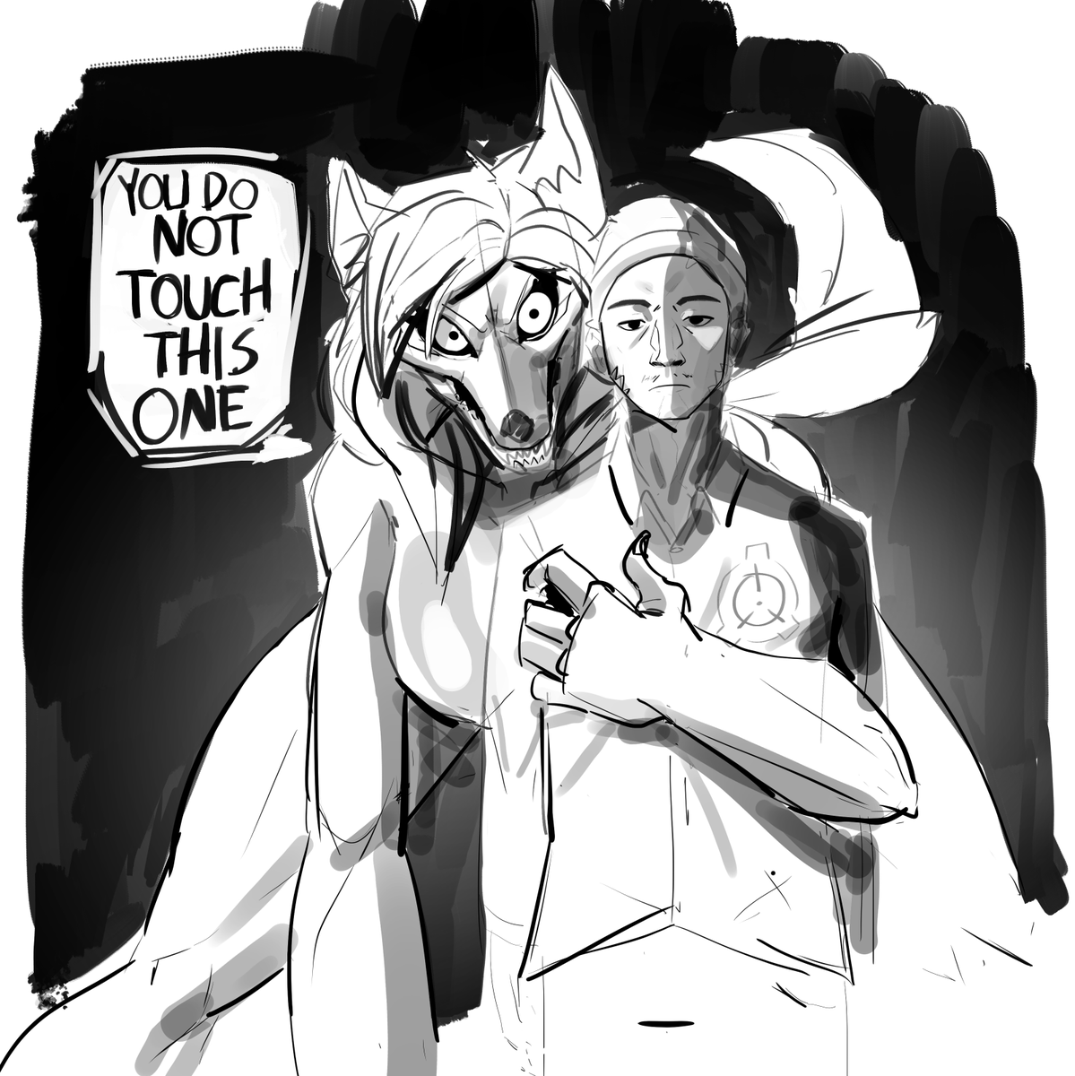 assertive female, black body, black fur, black hair, dialogue, female, femdom, hugging from behind, human, mal0, malo, pov, scp foundation, scp-1471, scp-1471-a, tagme, threatening, threatening viewer