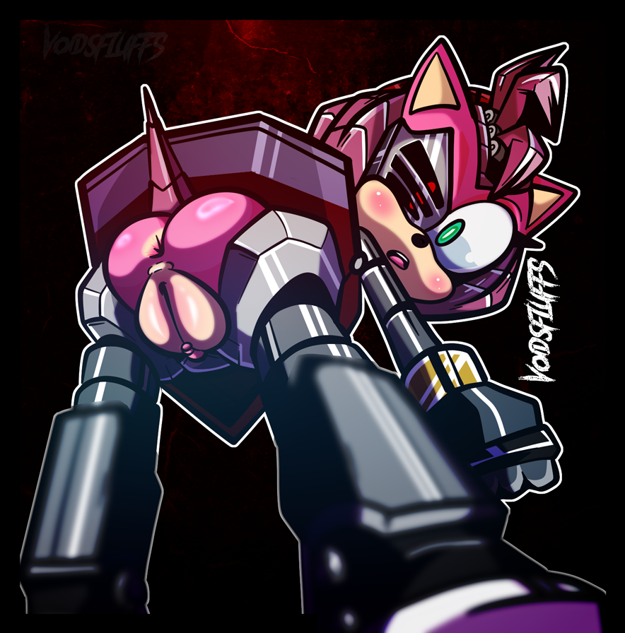 amy_rose anthro eulipotyphlan exposed_anus exposed_ass exposed_pussy female female_focus female_only green_eyes no_panties pantyless pink_fur pink_hair robot robot_anthro rusty_rose sega sonic_(series) sonic_prime sonic_the_hedgehog_(series) upskirt voidsdroids voidsfluffs