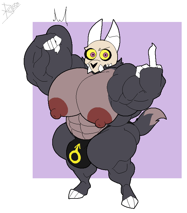 1boy biceps black_underwear bobthetanuki bulge extrasizedbob flexing flexing_bicep furry furry_only hyper_muscles king_clawthorne looking_at_viewer male_only male_symbol middle_finger muscular solo speedo tail the_owl_house underwear