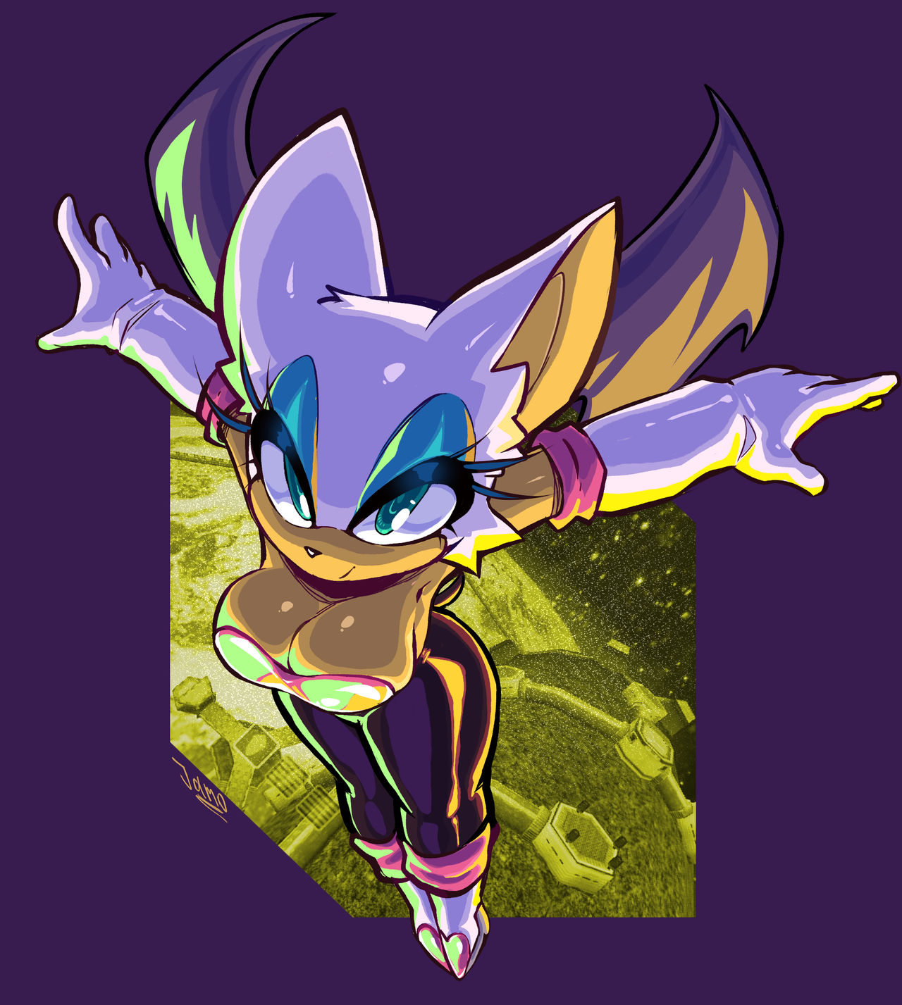 1girls, 2023, anthro, armpits, ass, bat, big ass, big breasts, big ears, blue eyes, boots, bottomwear, breasts, busty, chiropteran, cleavage, cleavage overflow, clothed, clothed female, clothes, clothing, curvaceous, curvy, elbow gloves, eyelashes, female, flying, footwear, front view, full body, fully clothed, gloves, handwear, high heel boots, jamoart, large ass, large breasts, legs together, looking at viewer, membranous wings, multicolored body, multicolored fur, outstretched arms, pants, pose, posing, rouge the bat, sega, signature, smile, smiling, smiling at viewer, solo, sonic (series), sonic the hedgehog (series), tail, tan body, tan fur, thick thighs, thighs, topwear, two-tone body, two-tone fur, voluptuous, white fur, wings