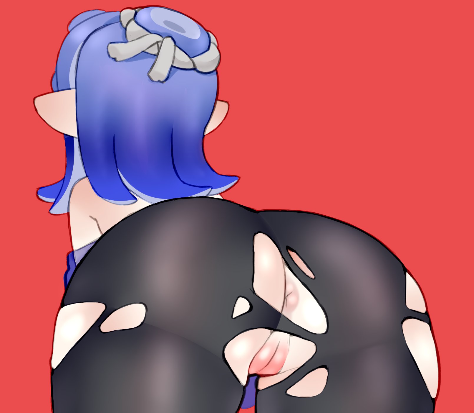 2024, anus, ass, big ass, big butt, blue hair, cephalopod, cephalopod humanoid, female, headband, hi res, highres, light skin, light-skinned female, octoling, pussy, ripped clothing, ripped pants, ripped tights, shawl, shiver (splatoon), shiver hohojiro, splatoon, splatoon (series), splatoon 3, tentacle hair, thick ass, thick thighs, tights, vespbee