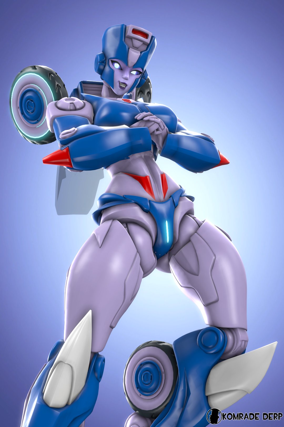 1girls 1robot_girl 3d 3d_(artwork) action_pose artist_name big_breasts blue_eyes blue_light blue_panties chromia covered_breasts female female_only komradederp metallic_body metallic_clothing panties pose posing purple_lipstick robot robot_girl robot_humanoid solo thick_thighs transformers trawert watermark