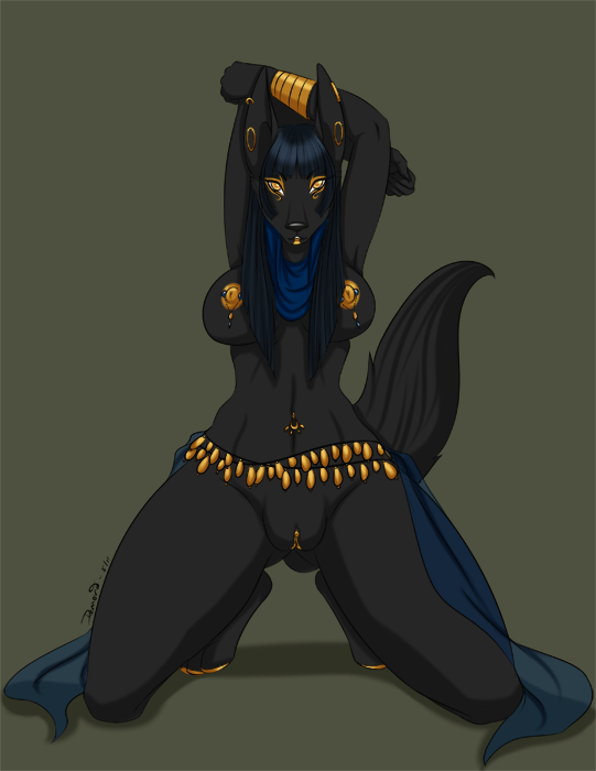 anthro breasts canine demona69 egyptian female fur furry jackal jewelry looking_at_viewer nude piercing pose pussy solo